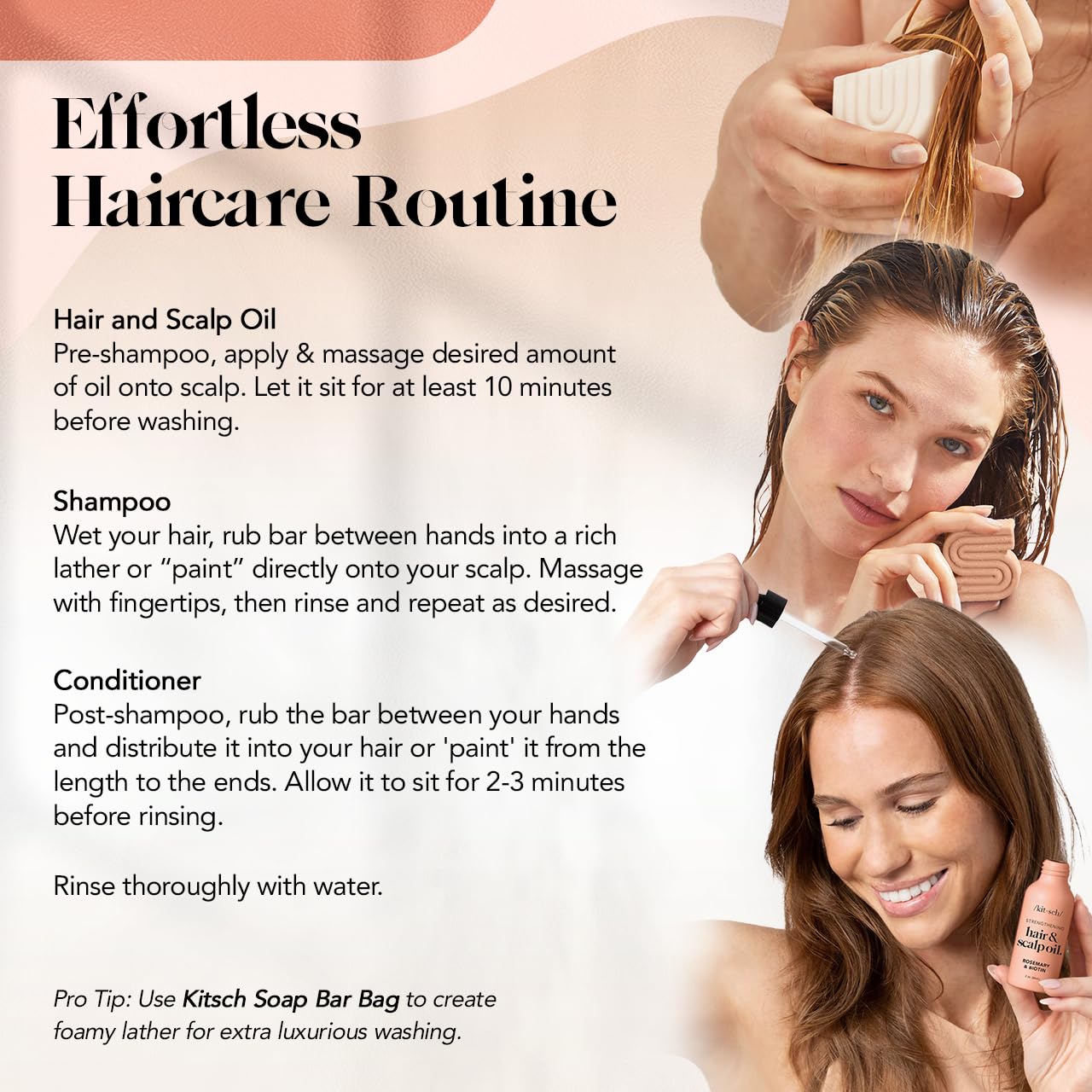 Kitsch Rice Shampoo & Conditioner Bar, Pre-Wash Scalp Serum - Rice Water for Strengthening Hair, Rosemary for Healthy Scalp, Paraben-Free 3pc Set