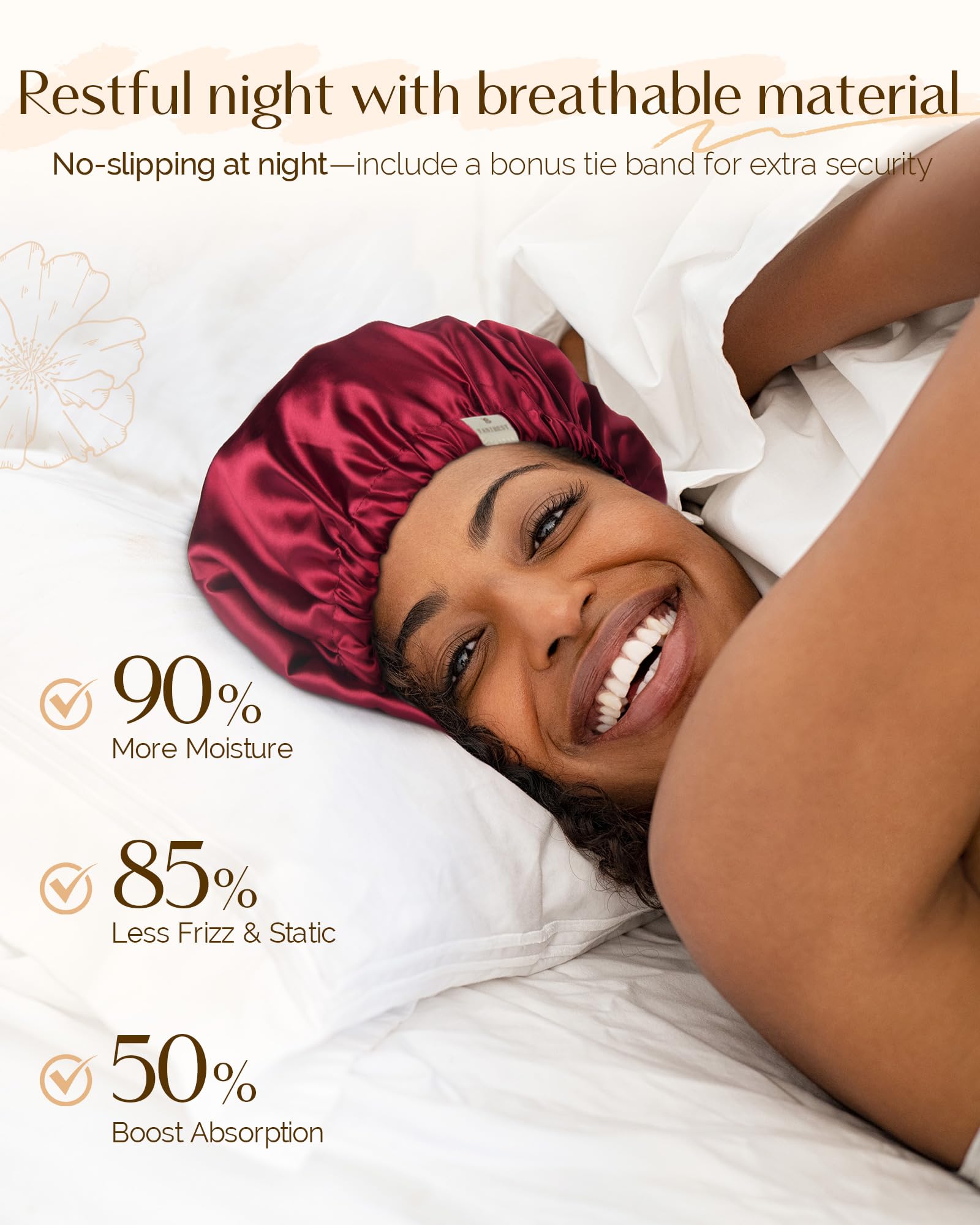 YANIBEST Silk Bonnet Satin Bonnet for Sleeping Women and Men, Adjustable Double Layer Hair Bonnet for Curly Braids Hair