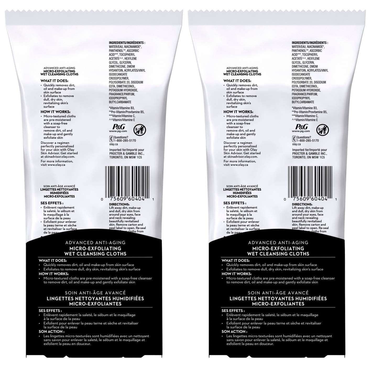 OLAY Regenerist Advanced Anti-Aging Micro-Exfoliating Cleansing Cloths 30 Each (Pack of 2)