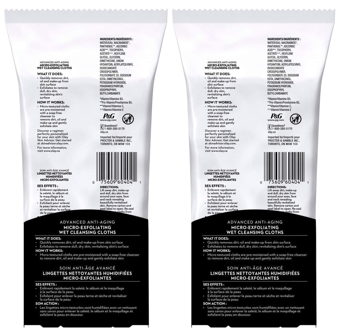 OLAY Regenerist Advanced Anti-Aging Micro-Exfoliating Cleansing Cloths 30 Each (Pack of 2)
