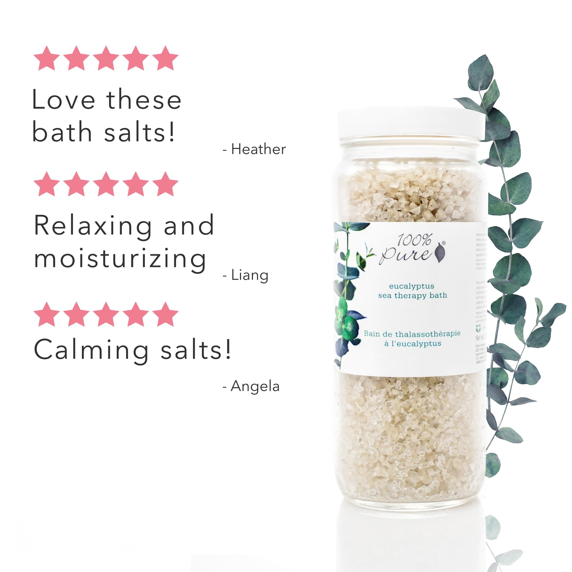 100% PURE Eucalyptus Sea Therapy Soak Bath Salts for Nourishing Skin, Relax Body & Mind Eucalyptus Essential Oils Home Spa Kit for Women & Men - 15 Oz