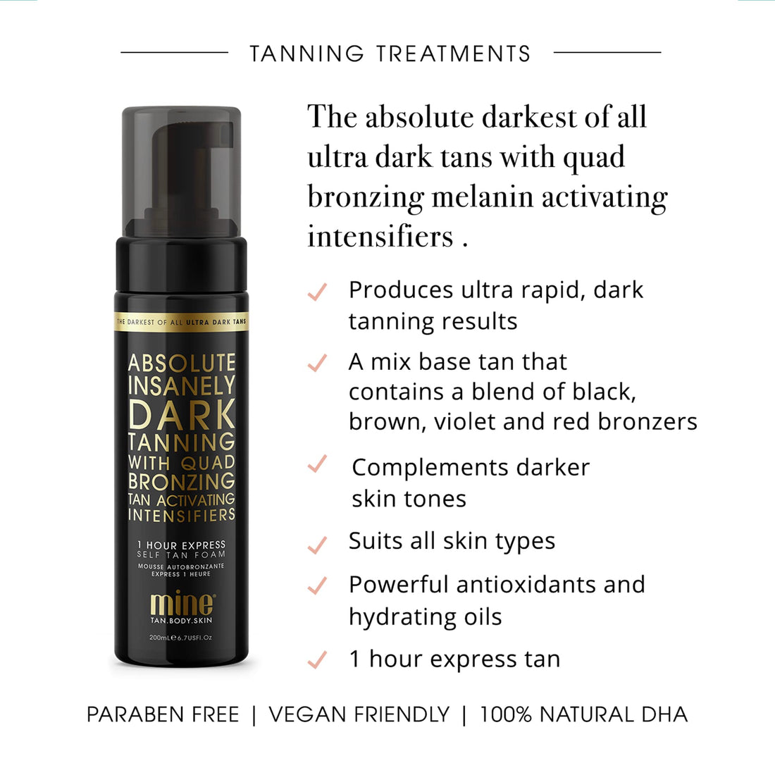 MINETAN BODY.SKIN Absolute Self Tan Foam - Insanely Ultra Dark Sunless Tanning Mousse With Quad Bronzers, 1 Hour Tan, 6.7 Fl oz