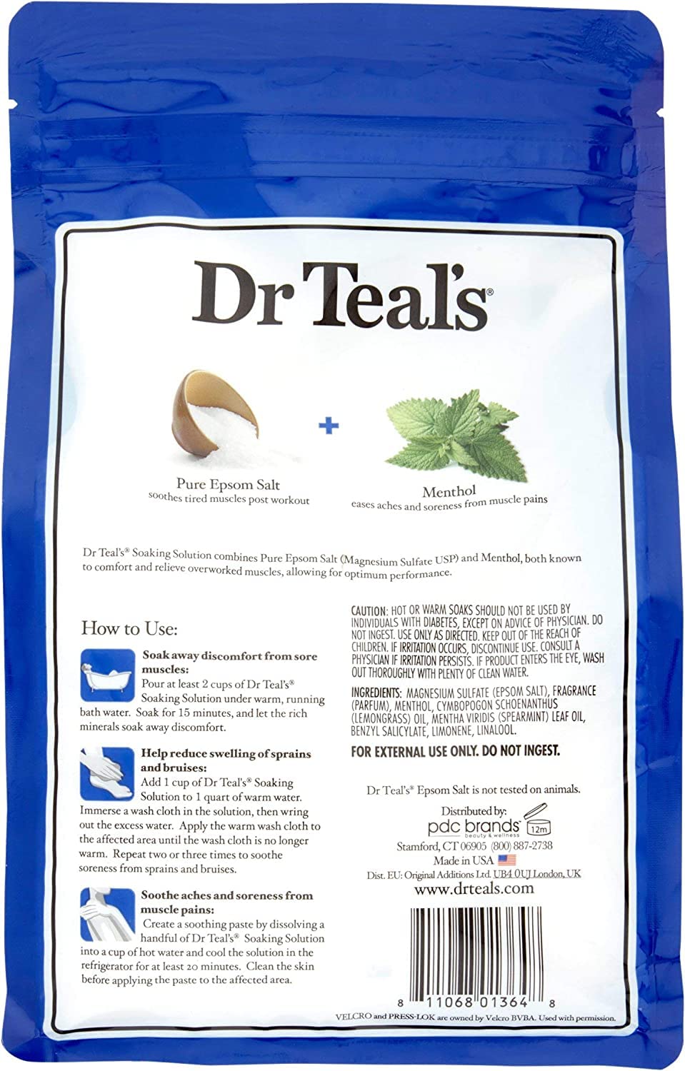 Dr. Teals Pre & Post Workout Epsom Salt Soaking Solution (4 Pack, 3lbs Ea.) - Essential Oils Blended with Pure Epsom Salt & Menthol - Eases Aches & Soreness, Alleviates Daily Stress - At Home Recovery
