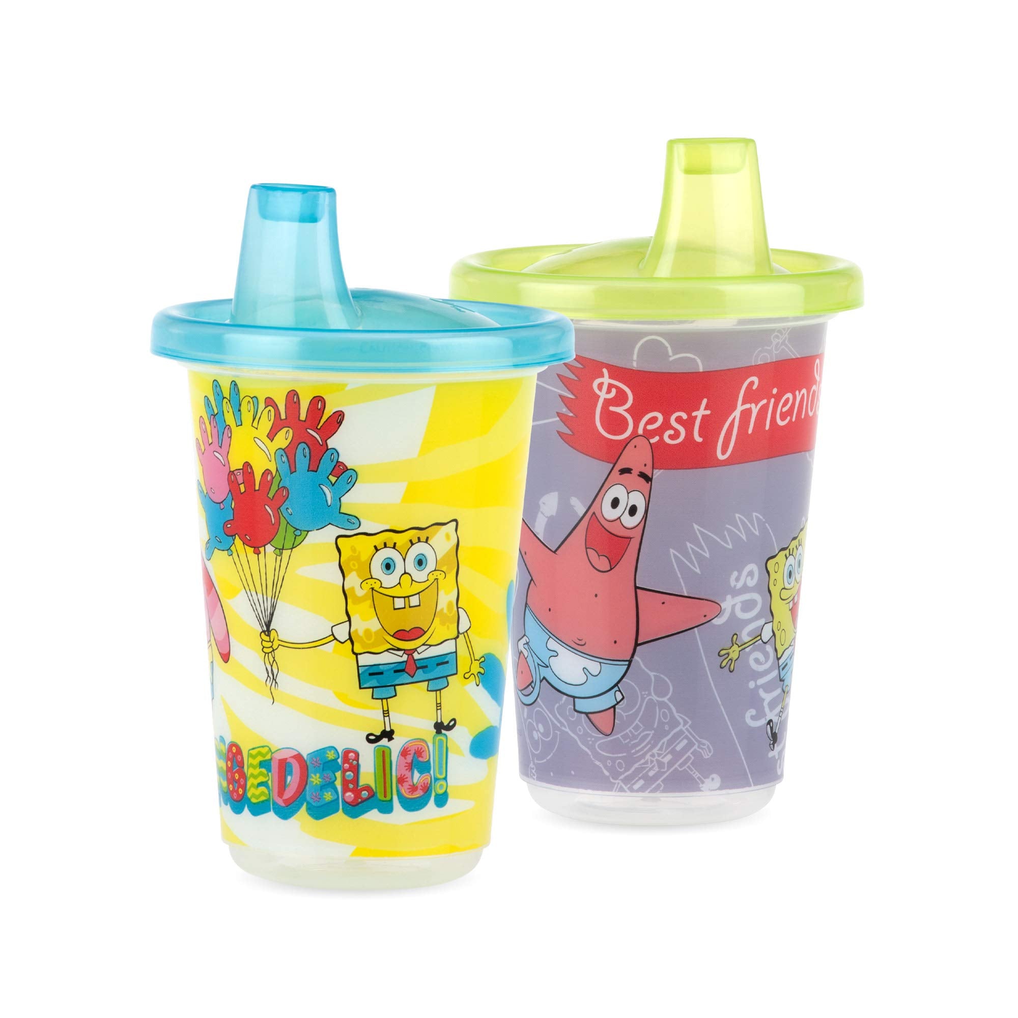 Nuby 6 Pack Polypropylene Wash or Toss Reusable Cups & Lids with Spout, Nickelodeon SpongeBob SquarePants, 10 oz.