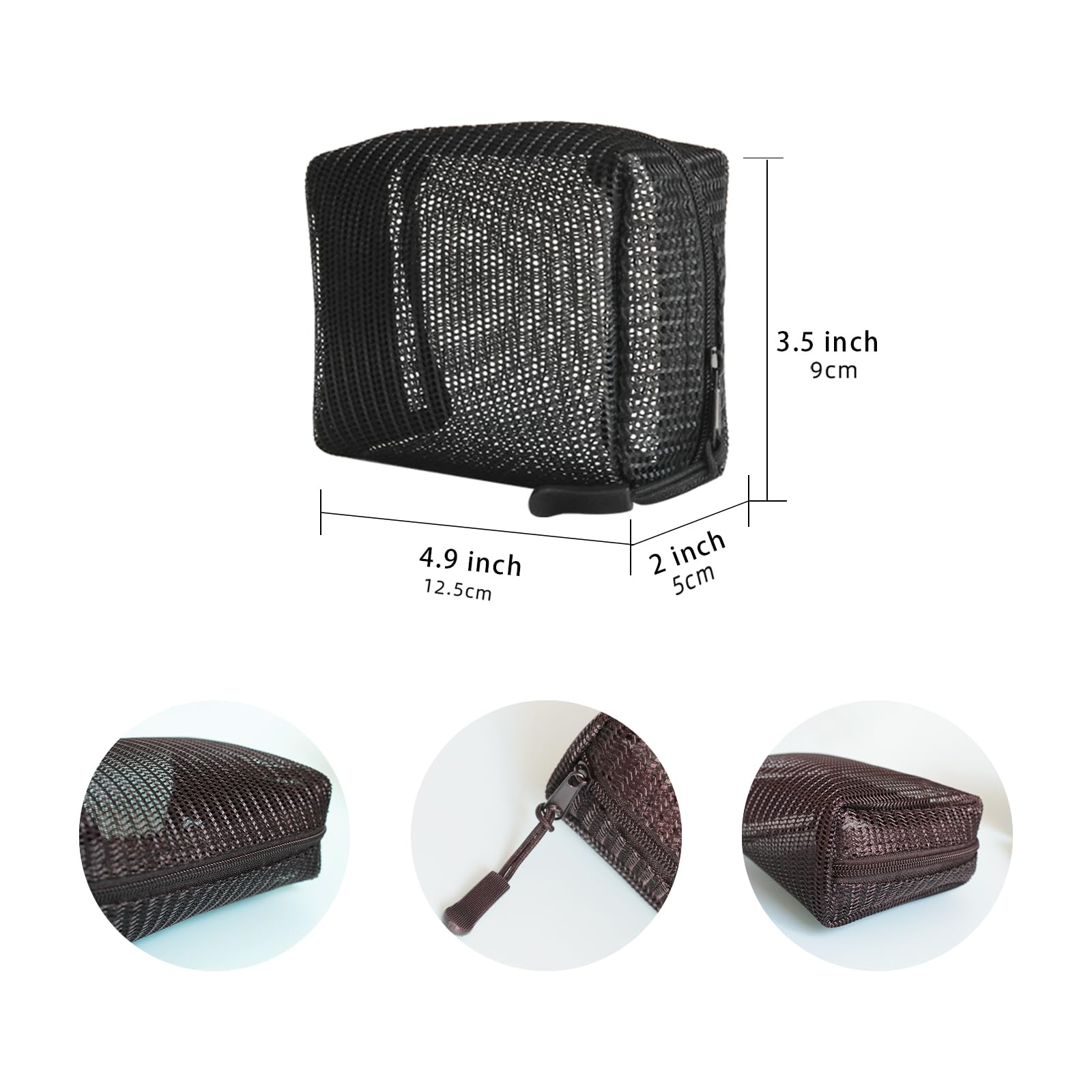 Patu Zipper Mesh Bags, Widened Pencil Case, 5 Pieces, Beauty Makeup Cosmetic Accessories Organizer, Travel Toiletry Kit Set Storage Pouch, Black
