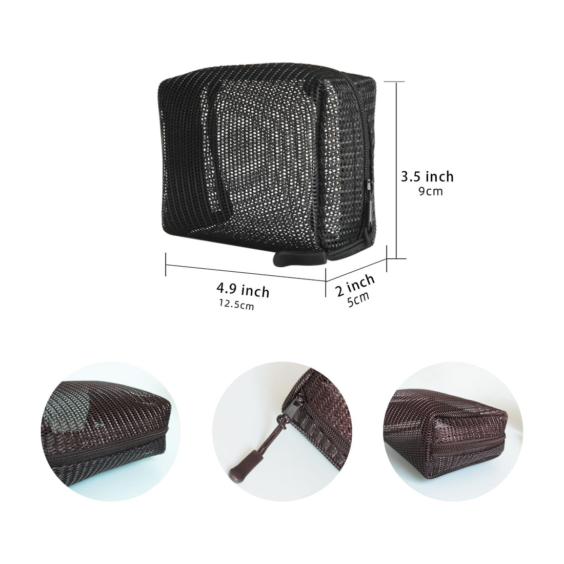 Patu Zipper Mesh Bags, Widened Pencil Case, 5 Pieces, Beauty Makeup Cosmetic Accessories Organizer, Travel Toiletry Kit Set Storage Pouch, Black