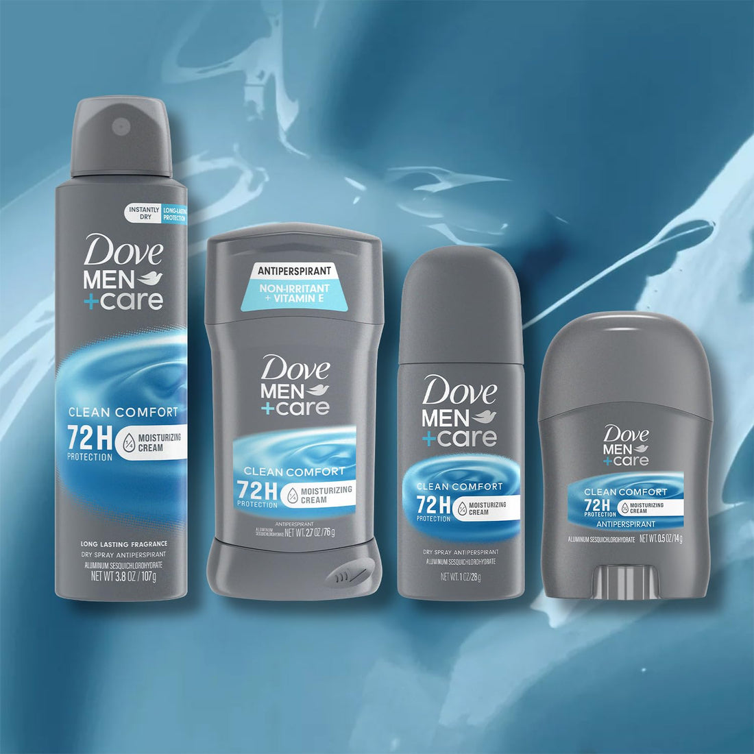 Dove Men + Care Clean Comfort Antiperspirants –Men’s Antiperspirant Spray + Stick, Full and Travel-Size Sets, 72H Protection (4 Piece Set)