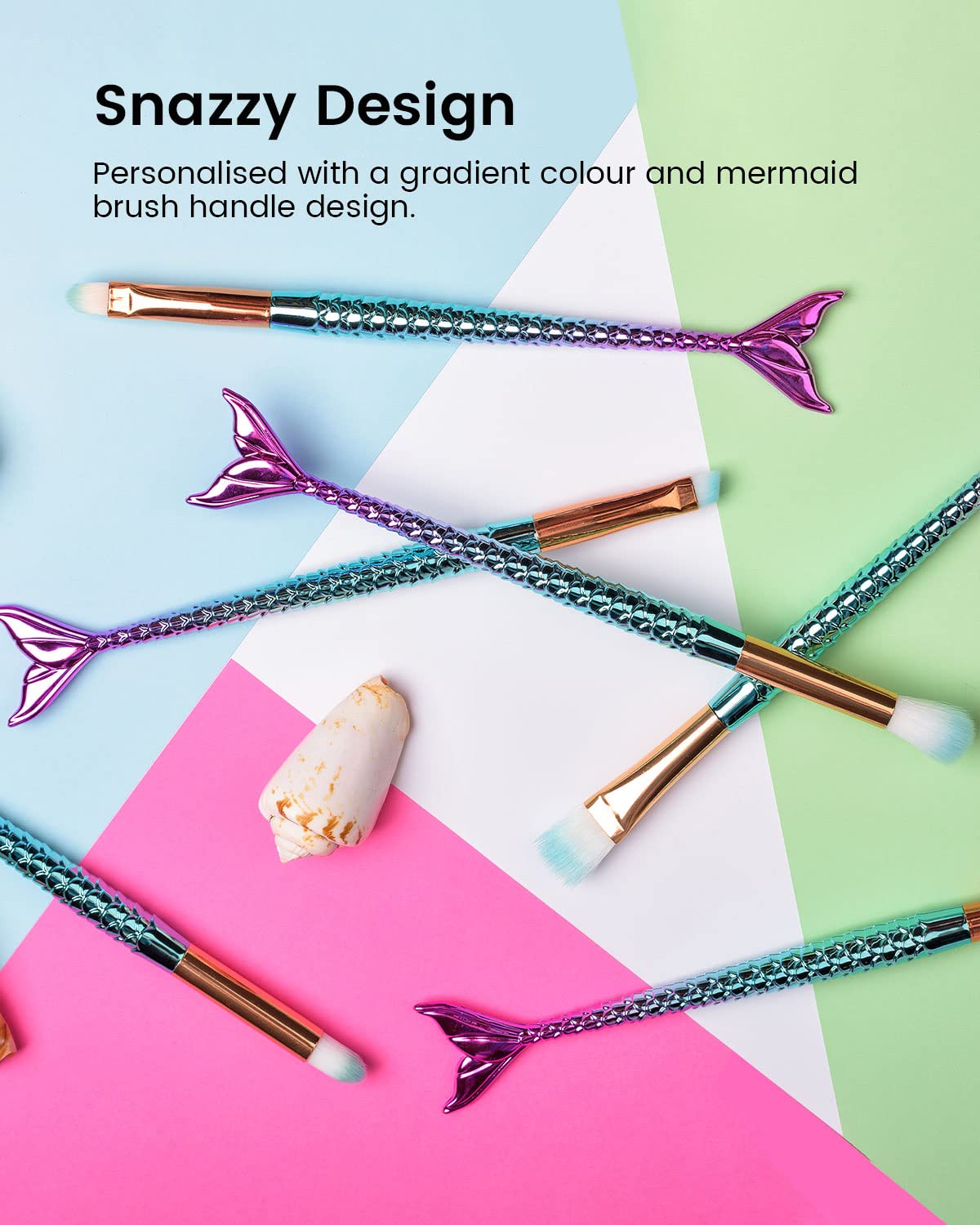 Mermaid Makeup Brushes Set with Bag Citicolor Chubby Fish Foundation Brush 11pcs Soft Nylon Bristles Beauty Make Up Kits, Blending Blush concealer Eye Face Lip Cosmetic Tools (Mermaid Shape 11pcs)