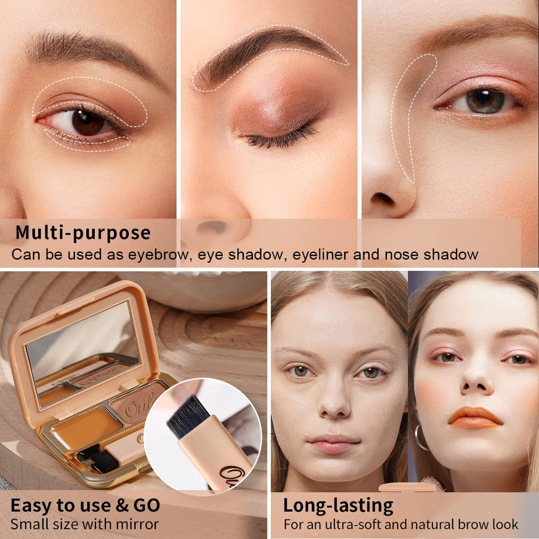 Oulac Waterproof Light Eyebrow Powder Kit with Brow Brush 2 in1 Long Lasting Instant Eyebrow Pomade & Powder Natural Makeup for Sparse Brows 3.2 g/0.11 oz (Golden Blonde)