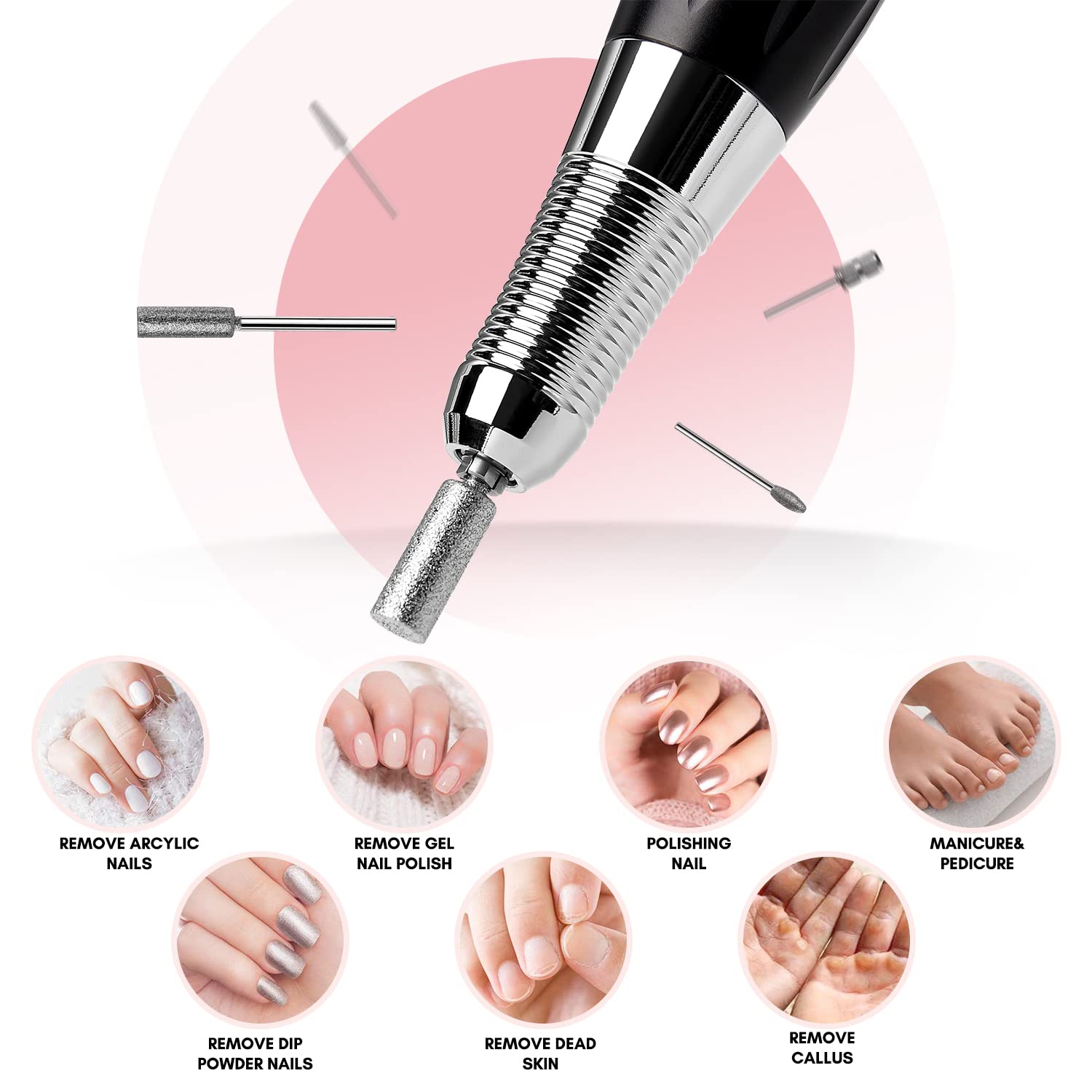 Makartt Stefy Portable Nail Drill, Handheld Electric Nail File Kit for Acrylic Nails Nail Drill Manicure Pedicure Polishing Shape Tools for Home Salon Use Black USB