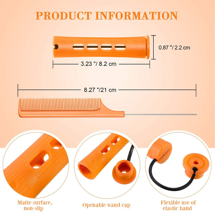 WILLBOND 36 Pieces Cold Wave Rod Hair Perm Rods Hair Rollers Perming Rods Curlers with Steel Rat Tail Comb for Hairdressing Styling