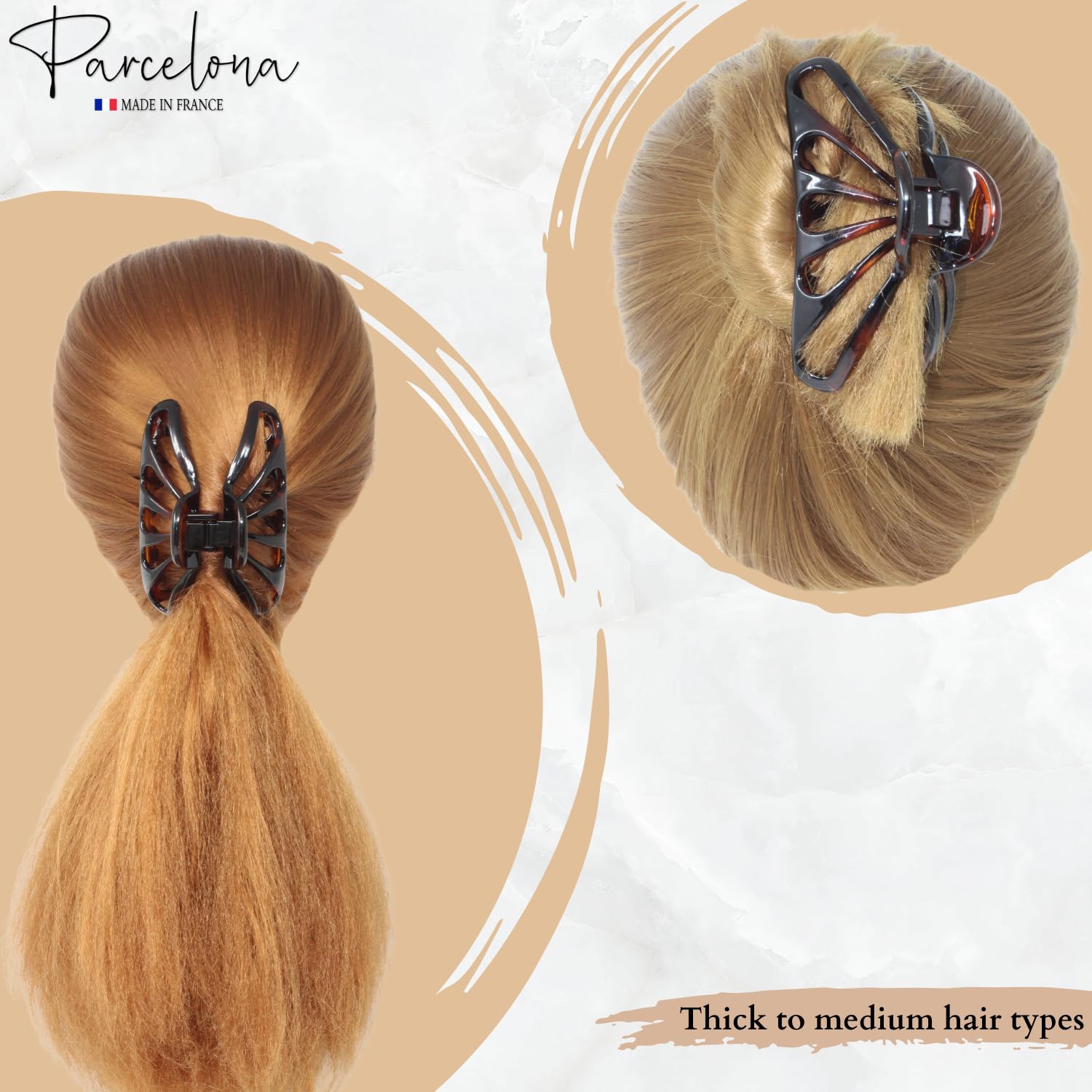 Parcelona French Rain Drop Large Celluloid Shell Claw Jaw Hair Clip with Covered Spring - 4 Inches