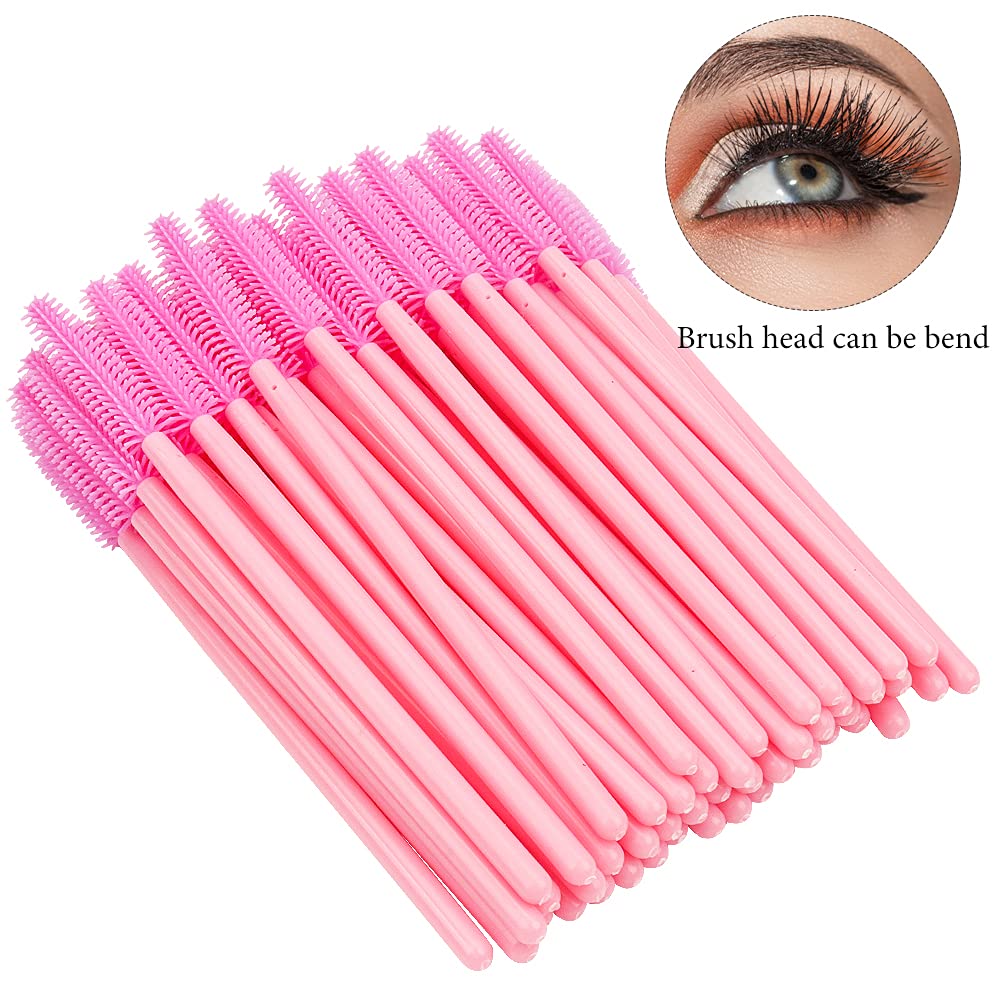 MyAoKuE-UP 100pcs Silicone Mascara Wands Disposable Eyelash Brushes Wand for Extension Makeup Brush Tool Bulk, Pink