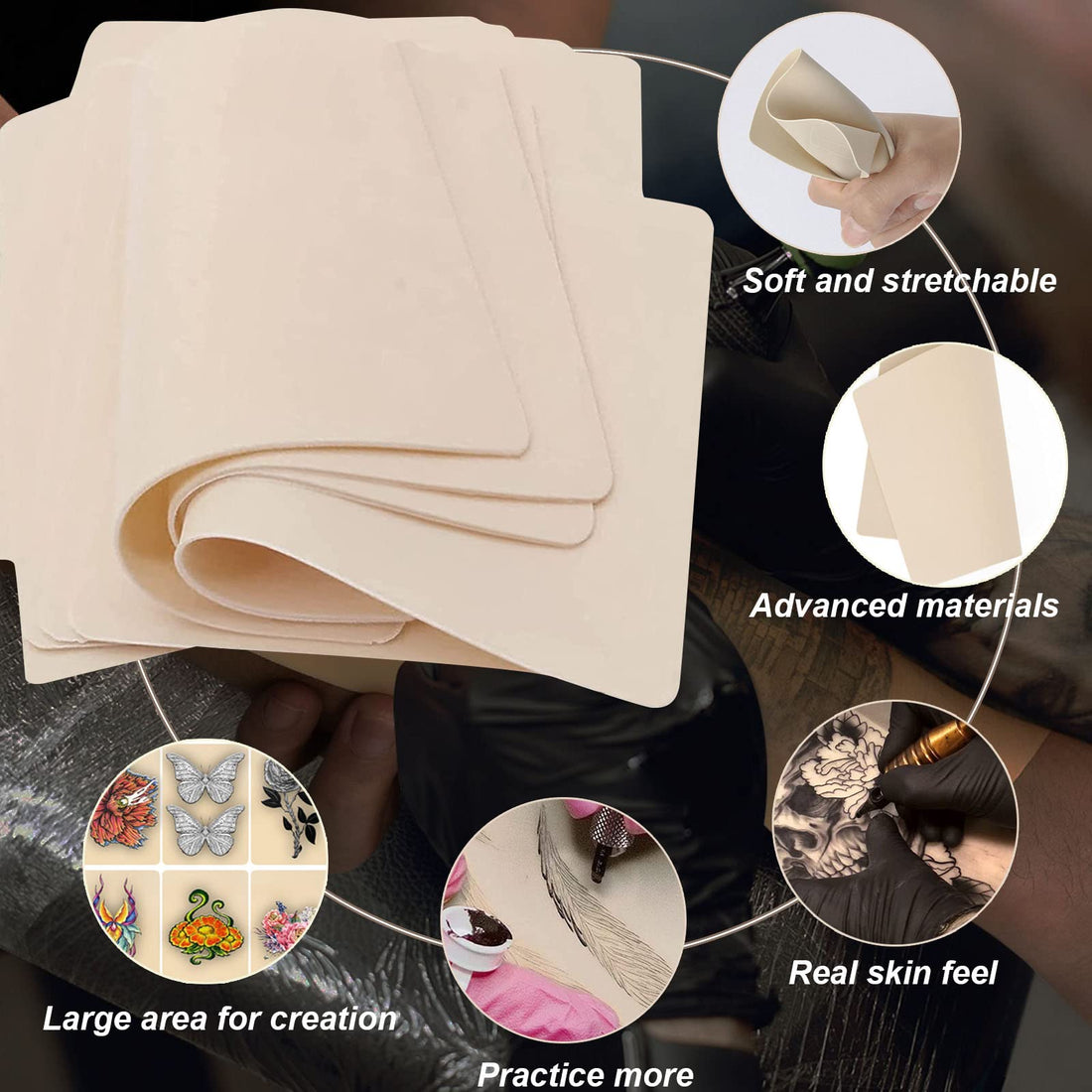 Yuelong 10pcs 8x6 Premium Blank Tattoo Practice Skin Needle Machine Supply Double Sides