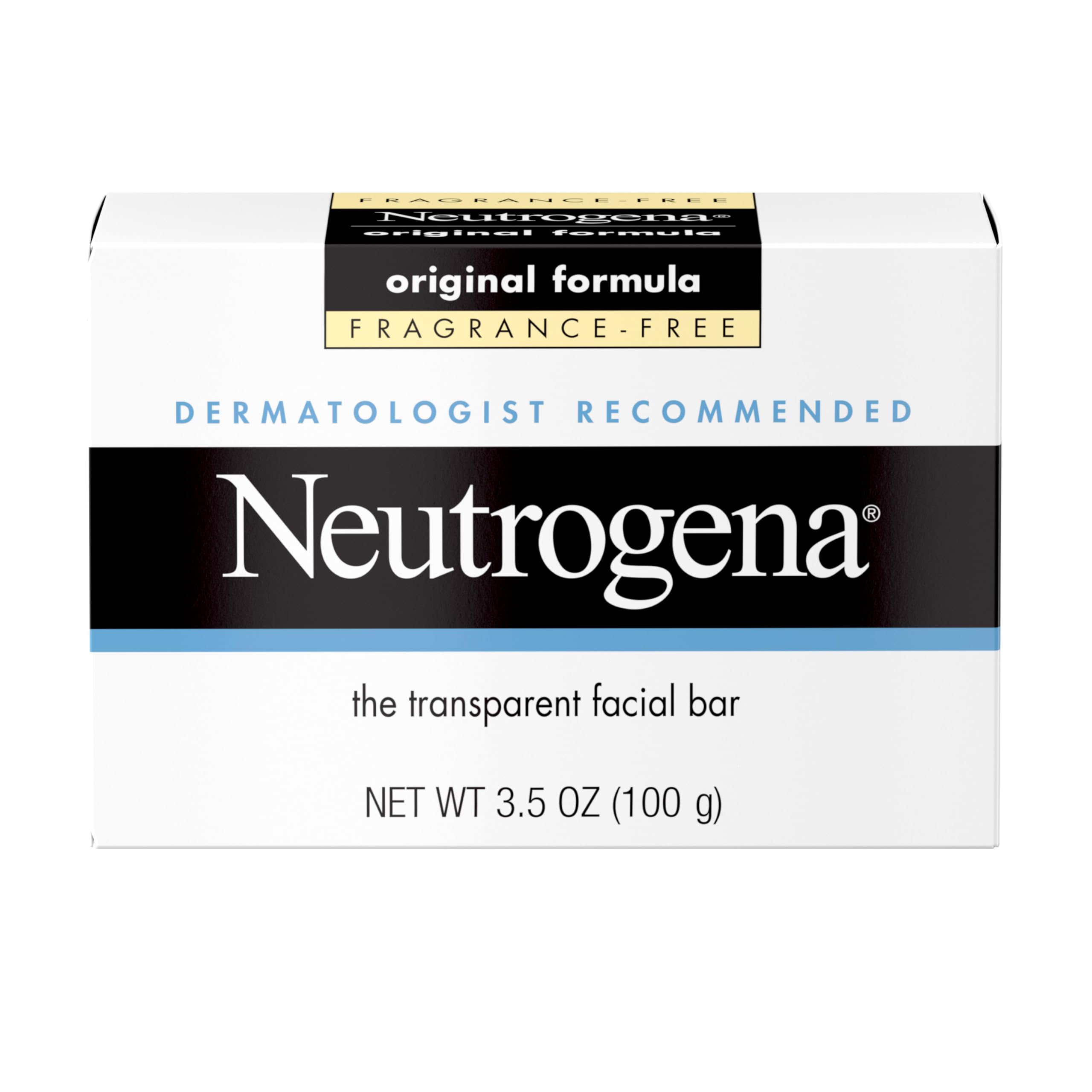 Neutrogena Original Amber Bar Fragrance-Free Facial Cleansing Bar with Glycerin, Pure & Transparent Gentle Face Wash Bar Soap, Free of Harsh Detergents, & Dyes, Hypoallergenic, 10.5 Oz. Pack of 3