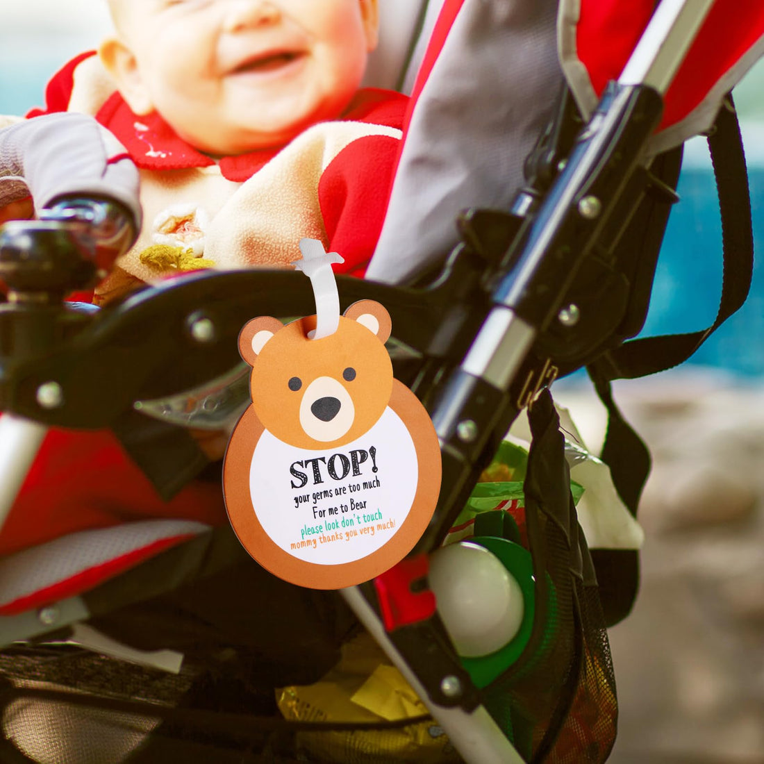 Bear Don't Touch Baby Sign Tag Stop Please Look Baby Car Seat Tag No Touching for Car Seat Cover Basket Tag Stroller Tag Carrycot Basket Tag Baby Warning Tips with Hanging Straps