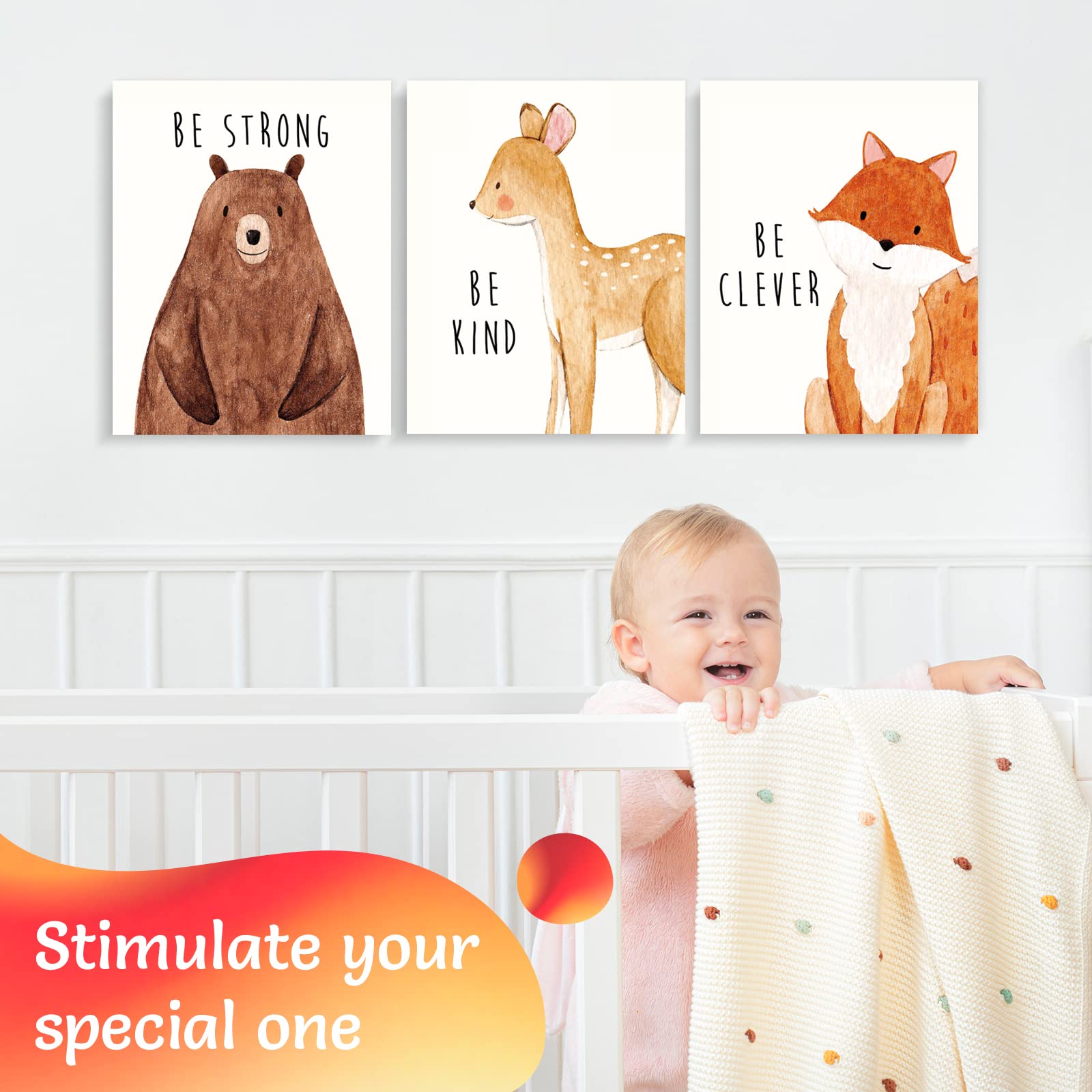 Set of 6 Baby Animal Nursery Wall Art Prints - Cute & Inspirational Decor for Baby Girls & Boys, Kids Room, Playroom, Nursery - Unframed 8x10 Inch Posters - Woodland Animal Nursery Decor