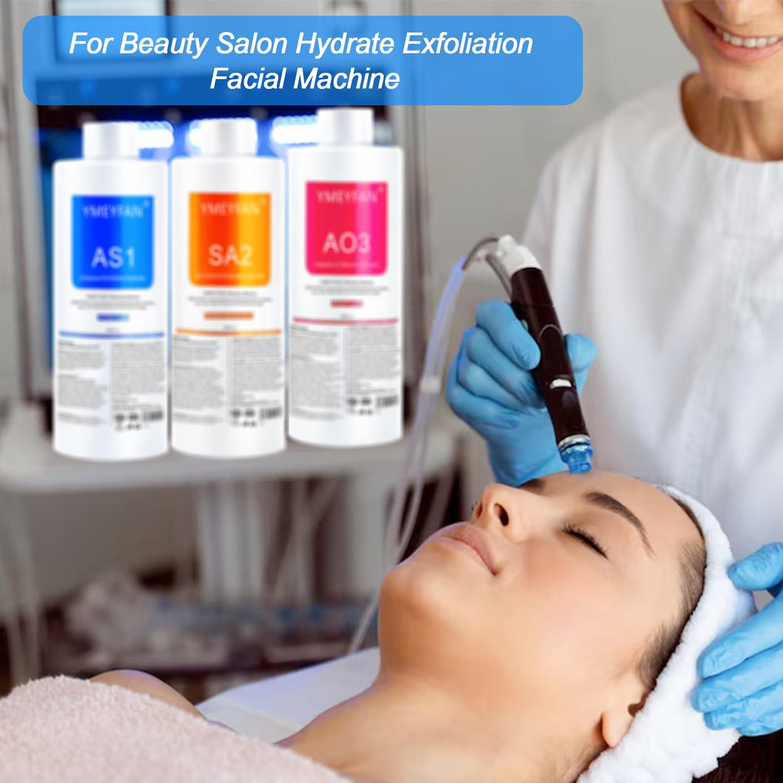 YMEYFAN Aqua Peeling Solution for Facial Machine, AS1 Solution for Hydrogen Oxygen Facial Machine Professional, Facial Deep Cleansing Hydrating Serums for Face Skin Care(400ml/3Pcs/English Ver.)