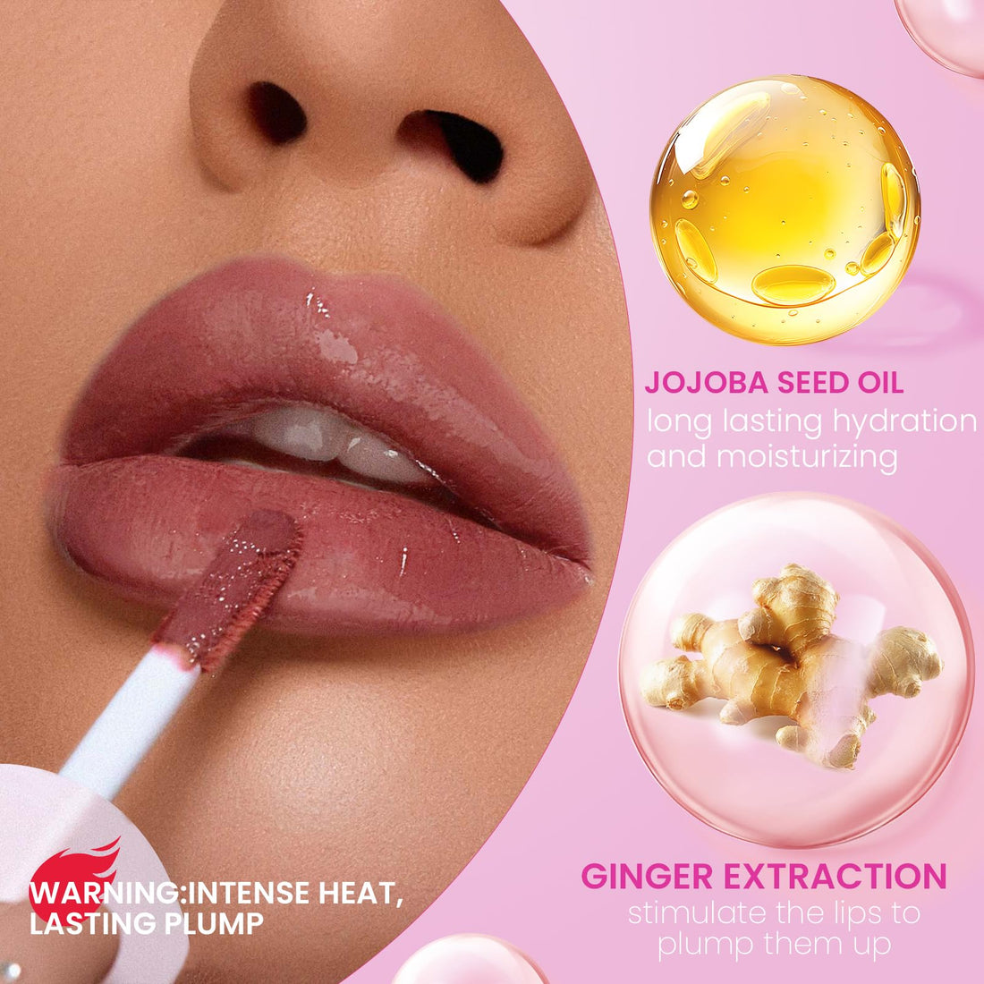 DAGEDA Lip Plumper Gloss,Glossy Liquid Lipstick with Ginger Extract,Highly Pigmented Plumping Lip Gloss,Fuller Looking Lips,Moisturizing Lip Gloss for Women,0.28oz(Neutral)