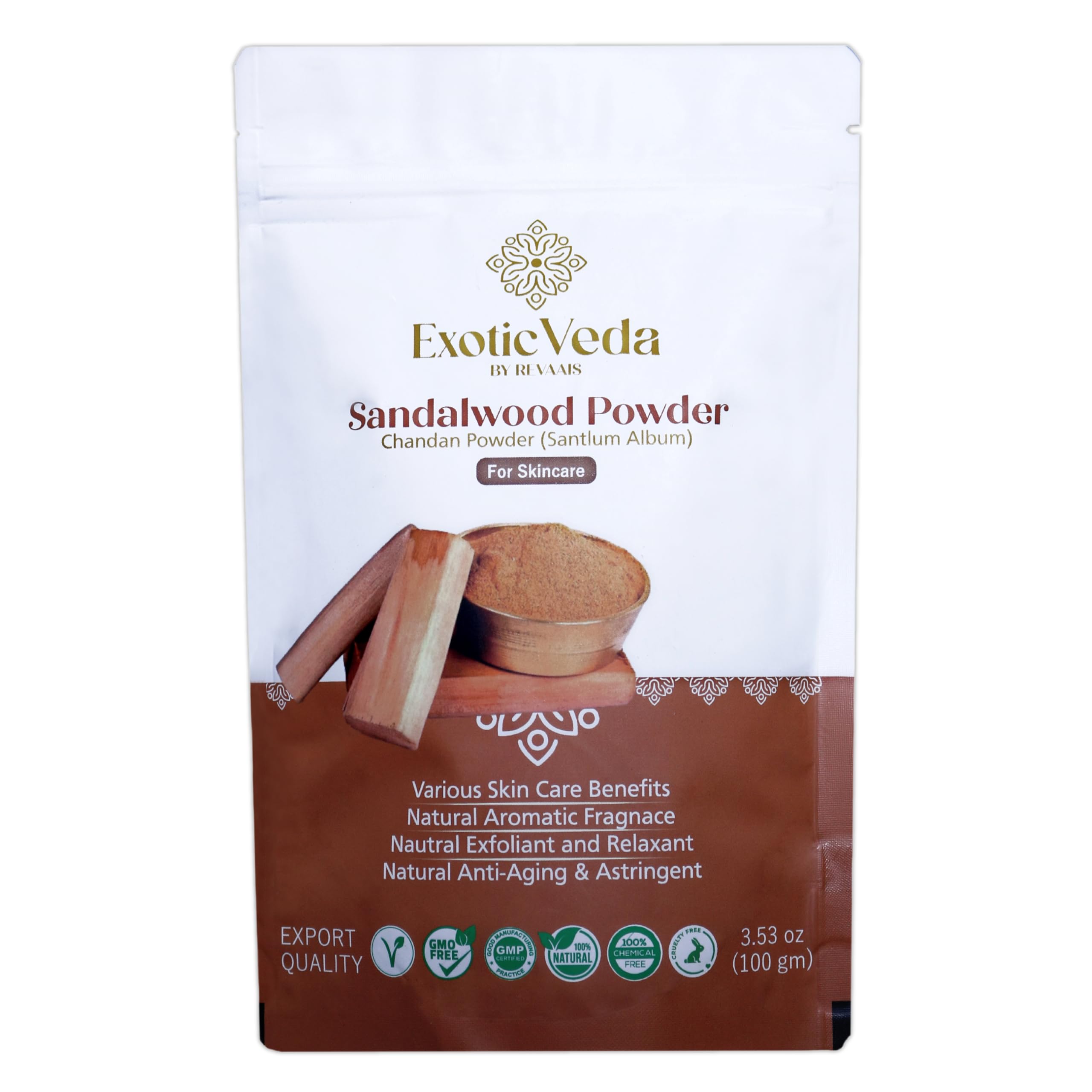 Exotic Veda Pure Sandalwood Powder for Face and Skin | Natural Skincare Chandan Scent Powder | Aromatic Sandalwood.
