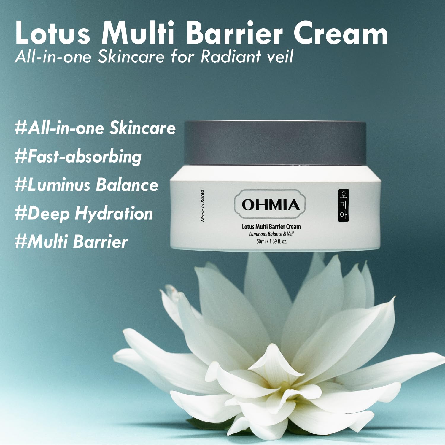OHMIA Lotus Multi Barrier Cream - Soothing Face Moisturizer with Lotus, Rice, Centella - Calms & Hydrates Sensitive Skin - All-in-One Korean Skincare Routine 1.69fl oz