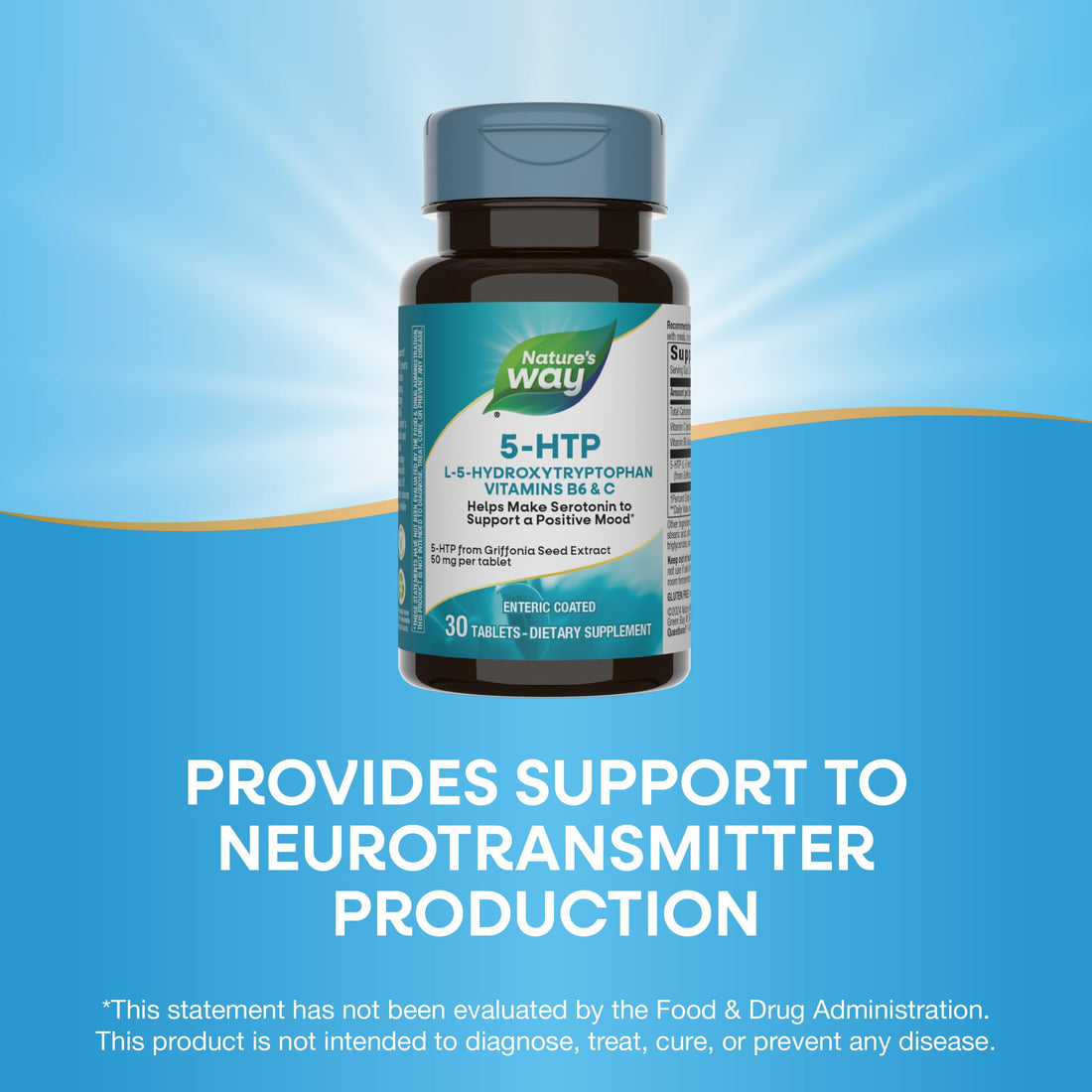 Nature's Way 5-HTP, L-5-Hydroxytryptophan, Helps Make Serotonin to Promote a Positive Outlook*, Vitamin B6, Vitamin C, Griffonia Bean Extract, 30 Tablets (Packaging May Vary)