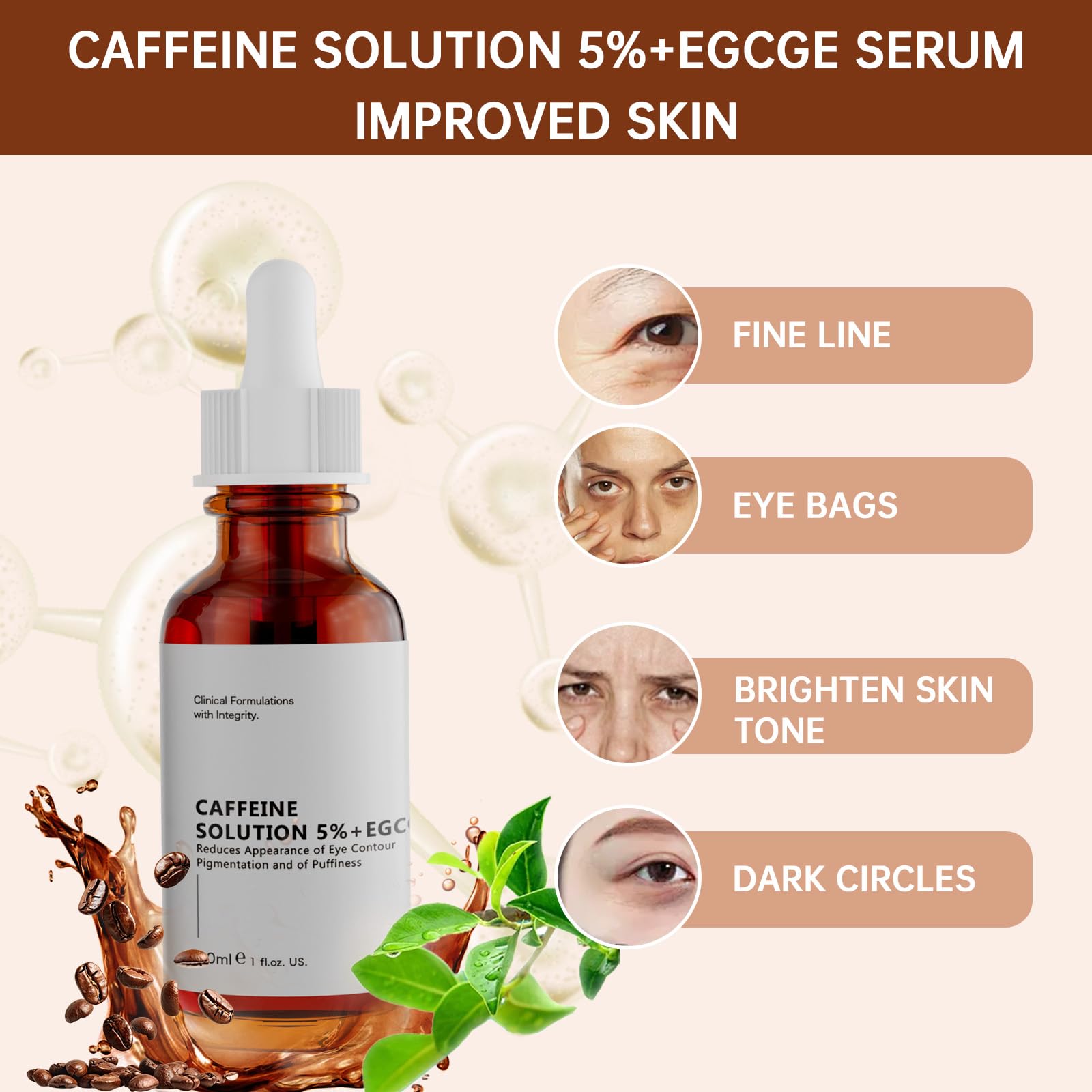 Caffeine Solution 5% + EGCG Eye Serum for Skin Care Caffeine Eye Serum Hyaluronic Acid Serum Reducing Puffiness and Dark Circles, Niacinamide Serum Under Eye Serum, Under Eye Bags and Wrinkles 30ml