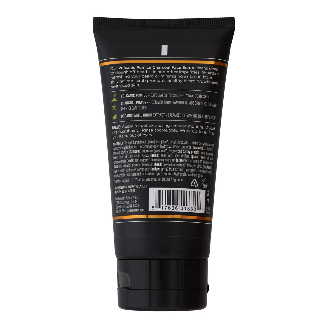 Olivina Men Volcanic Pumice and Charcoal Face Scrub, 5 Fluid Ounce, Bourbon Cedar
