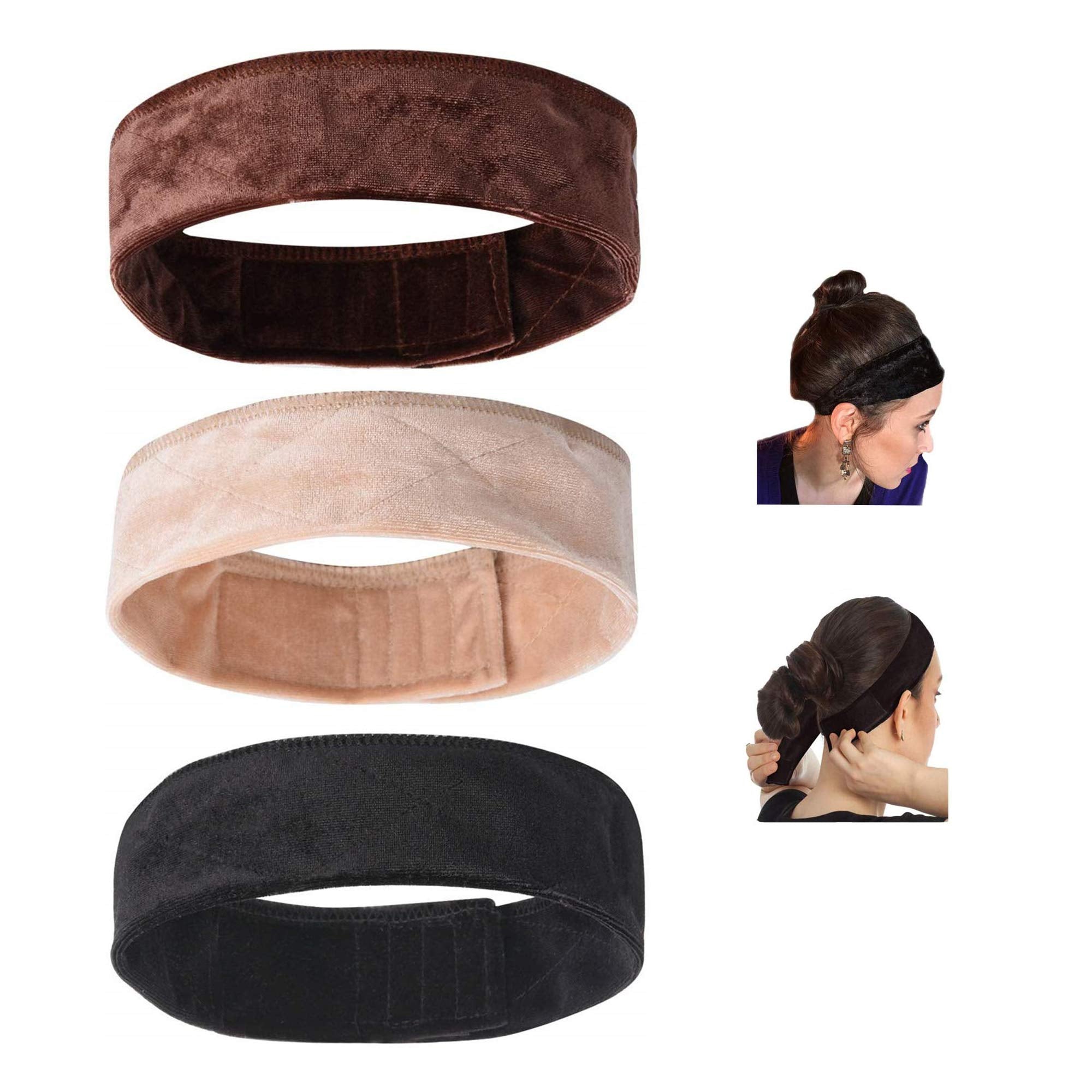 sansheng 3PCS Wig Grip Flexible Velvet Headband Scarf Head Hair Band Extra Hold Wig Adjustable Fastern,Stretch Cotton headbandï¼Ë†3 colorsï¼â€°