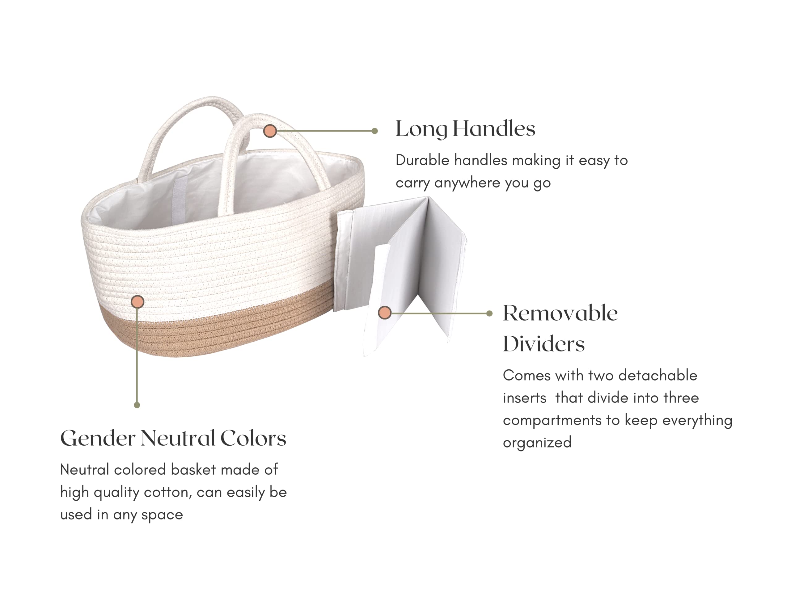 Mila Millie Baby Large Cotton Rope Diaper Caddy,Organizer Storage Bin for Nursery Essentials,100% Natural Cotton,Eco friendly (White & Biege) 15.5x10x7 Inch (Pack of 1)