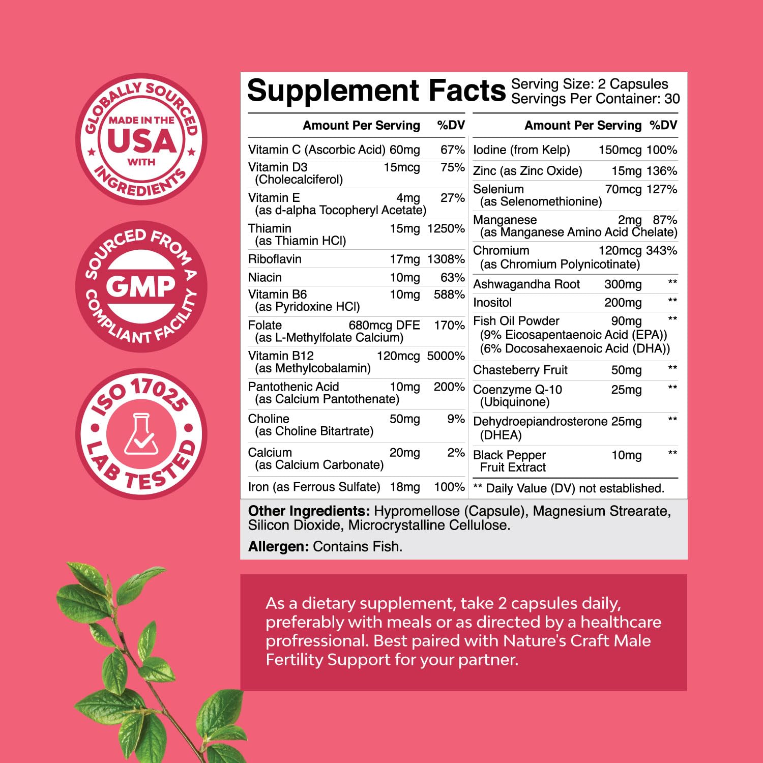 Fertility Supplement for Women with Prenatal Multivitamins - Female Fertility Support with Prenatal Choline Inositol Folate Chasteberry and CoQ10 Blend for Women to Promote Faster Conception