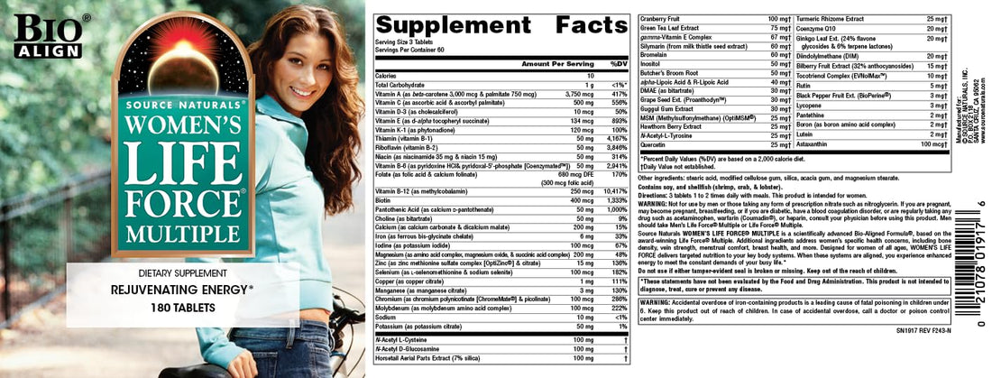 Source Naturals Women's Life Force Multiple, Daily Multivitamin & Immune Health, Rejuvenating Energy* Supplement - 180 Tablets