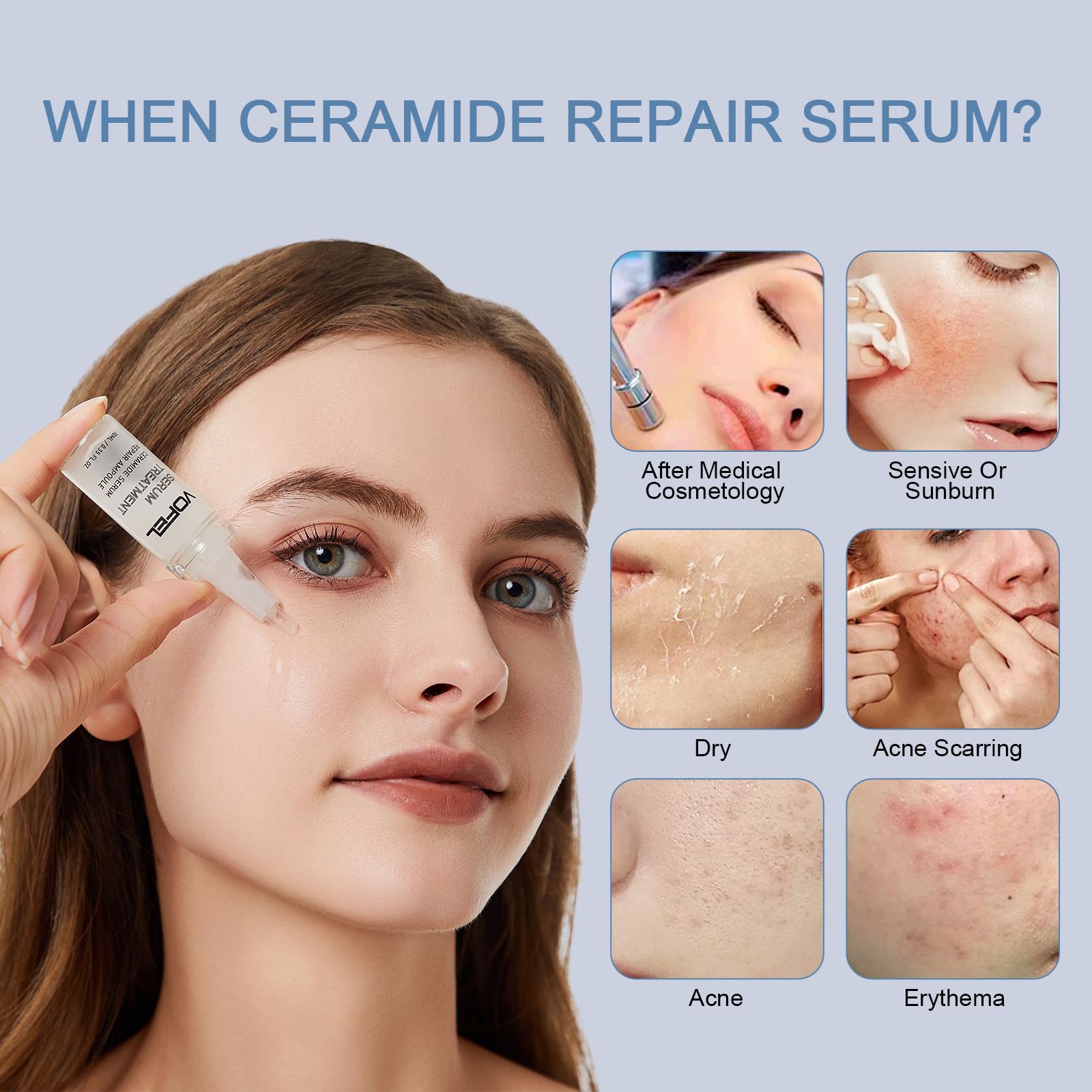 VOFEL Ceramide Serum for Skin Barrier Repair, Hydrating Serum to Reduce Dryness and Wrinkles, 5% Ceramide Face Serum Ampoule Solution 2 Vials
