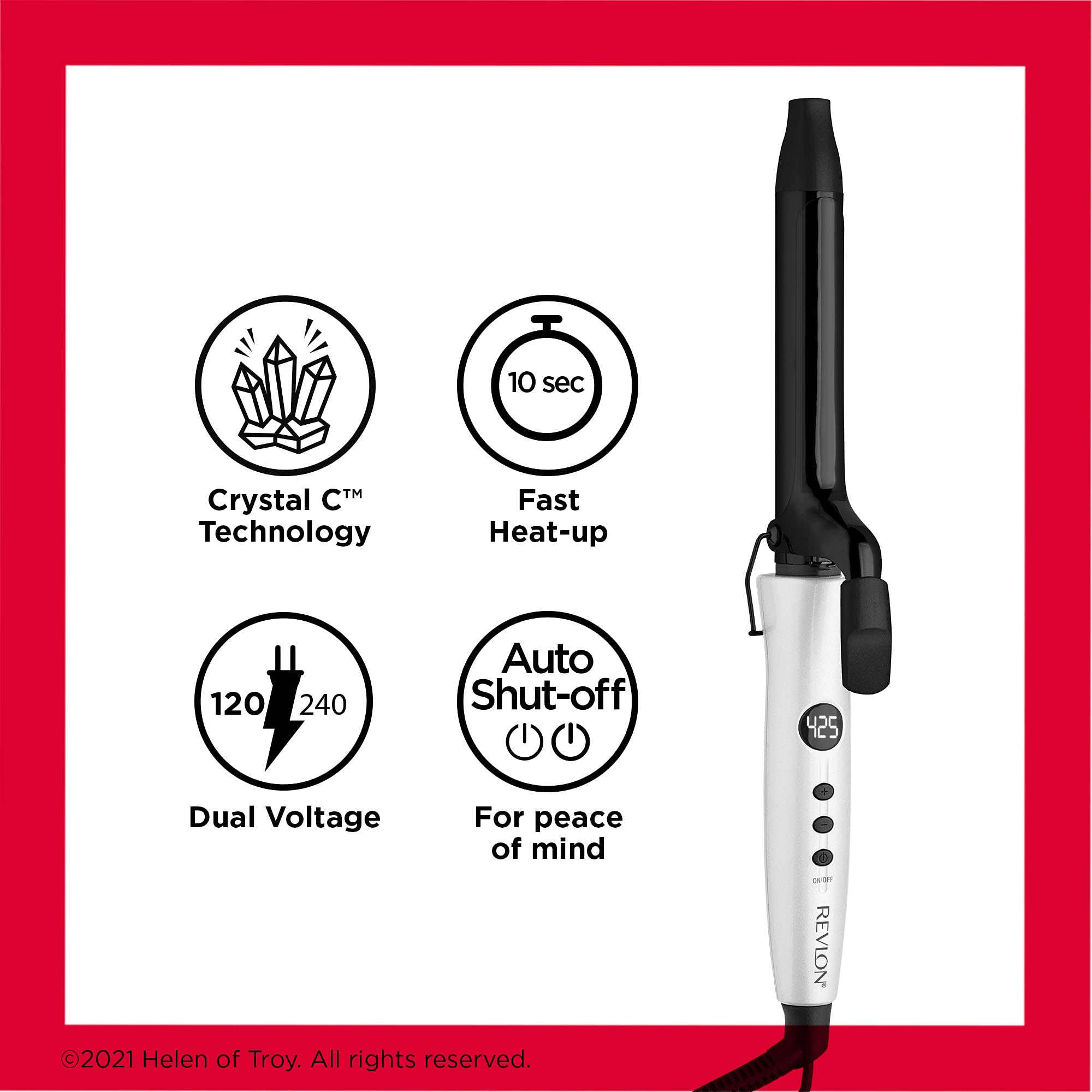 Revlon Crystal C + Ceramic Hair Curling Iron | Long-Lasting Shine and Less Frizz, (1 in)