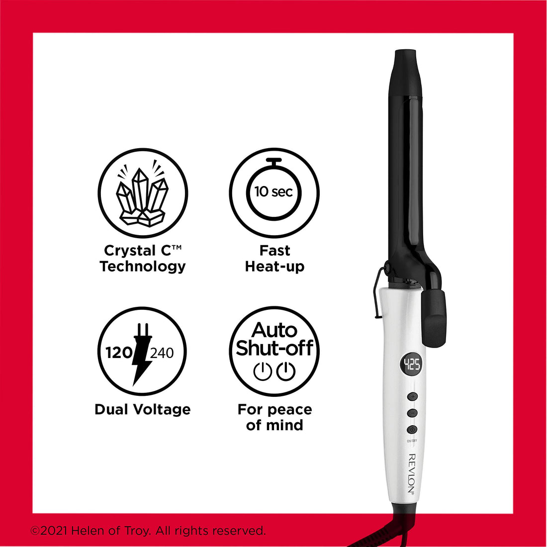 Revlon Crystal C + Ceramic Hair Curling Iron | Long-Lasting Shine and Less Frizz, (1 in)
