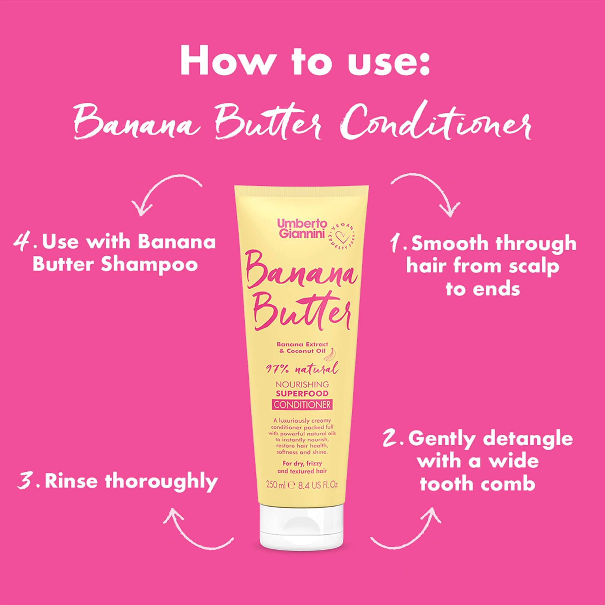 Umberto Giannini Banana Butter Nourishing Superfood Conditioner, Vegan & Cruelty Free Moisturising Formula for Dry, Textured or Frizzy Hair