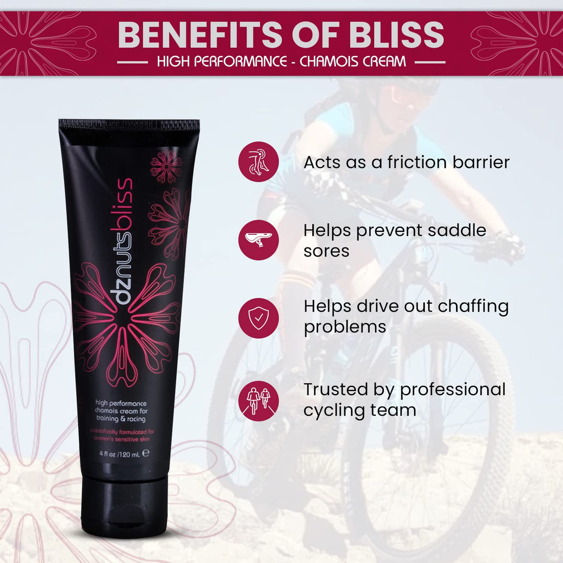 dznuts - Women’s Bliss Chamois Cream - Anti-Chafing for Saddle Sores, Thigh Friction, Skin Irritation - Cyclists, Runners, Triathletes 3 Pack