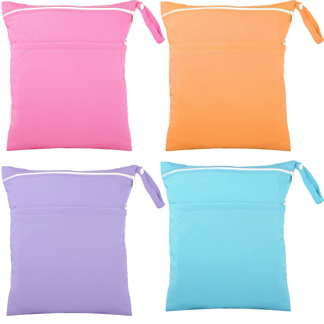 Shappy 4 Pcs Wet Dry Bag for Baby Cloth Diapers Waterproof Wet Bag Washable Travel Reusable with 2 Pocket for Travel Beach Pool(Blue, Purple, Pink, Orange)