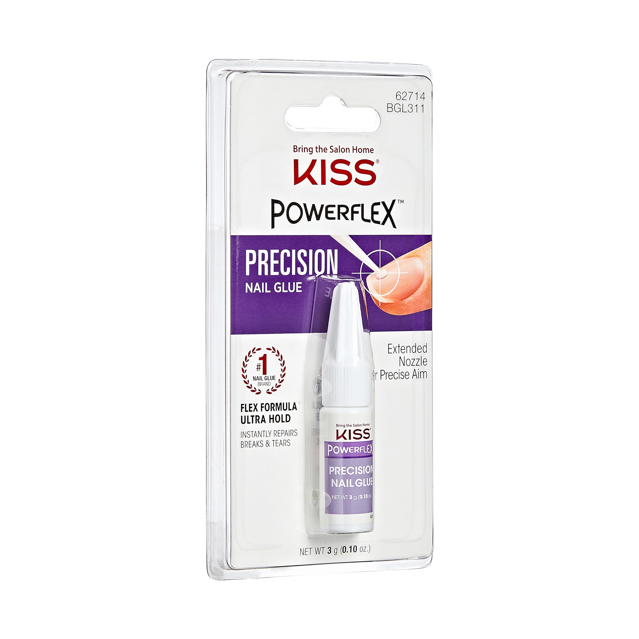 KISS PowerFlex Precision Nail Glue - Fast Drying Adhesive for Glue-On Nails & Repairs with Precision Tip Nozzle, Ideal for Tips & Wraps, Net Wt. 0.10 oz (3g)