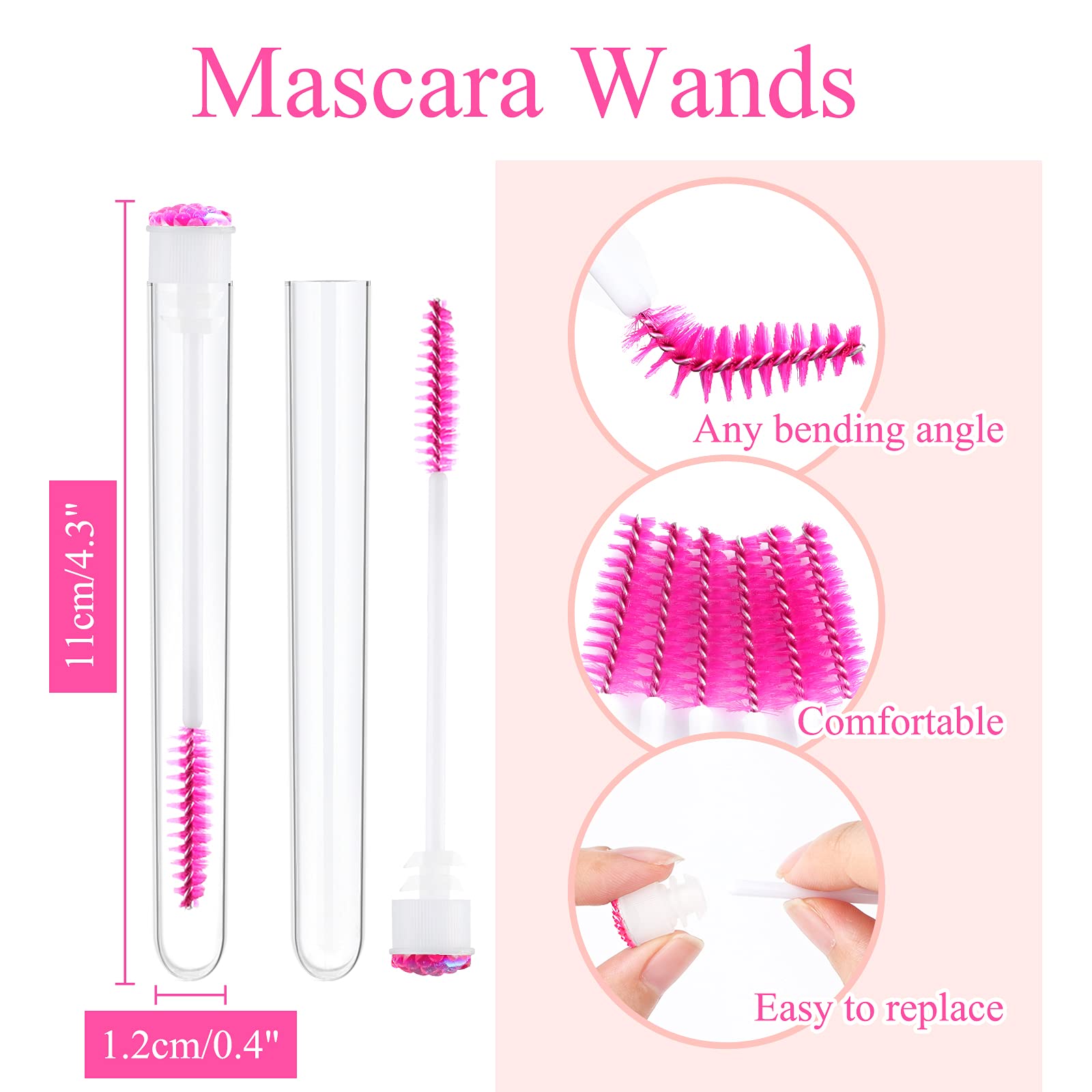 Dming 50pcs Eyelash brush Lash Wand Makeup tool Eyelash Extension supplies Cleaning brush Diamond Mascara scale d pink