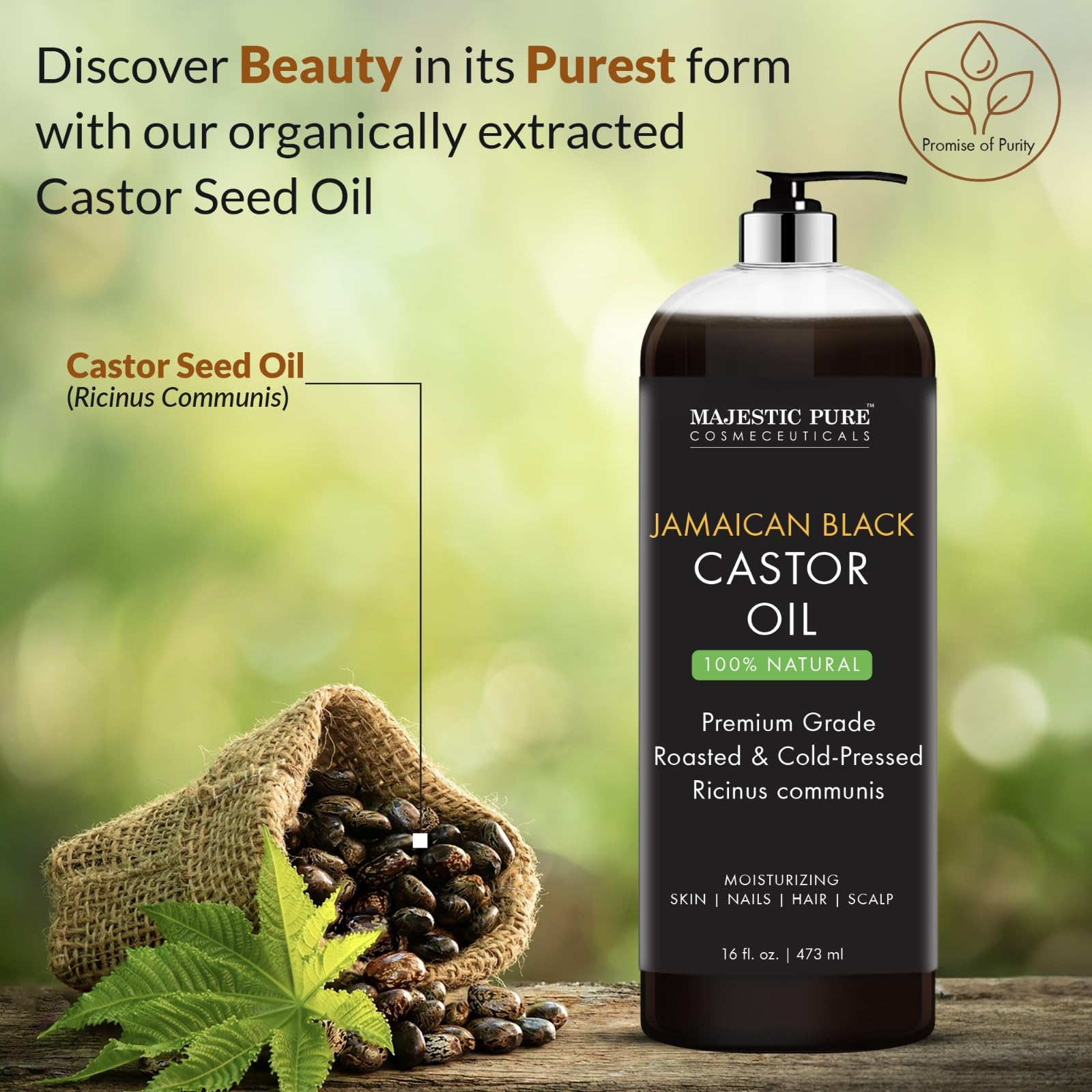 MAJESTIC PURE Pure Jamaican Black Castor Oil for Hair Care, Strengthening, Nourishing, and Volumizing Formula - Non GMO Verified, 16 Fl Oz