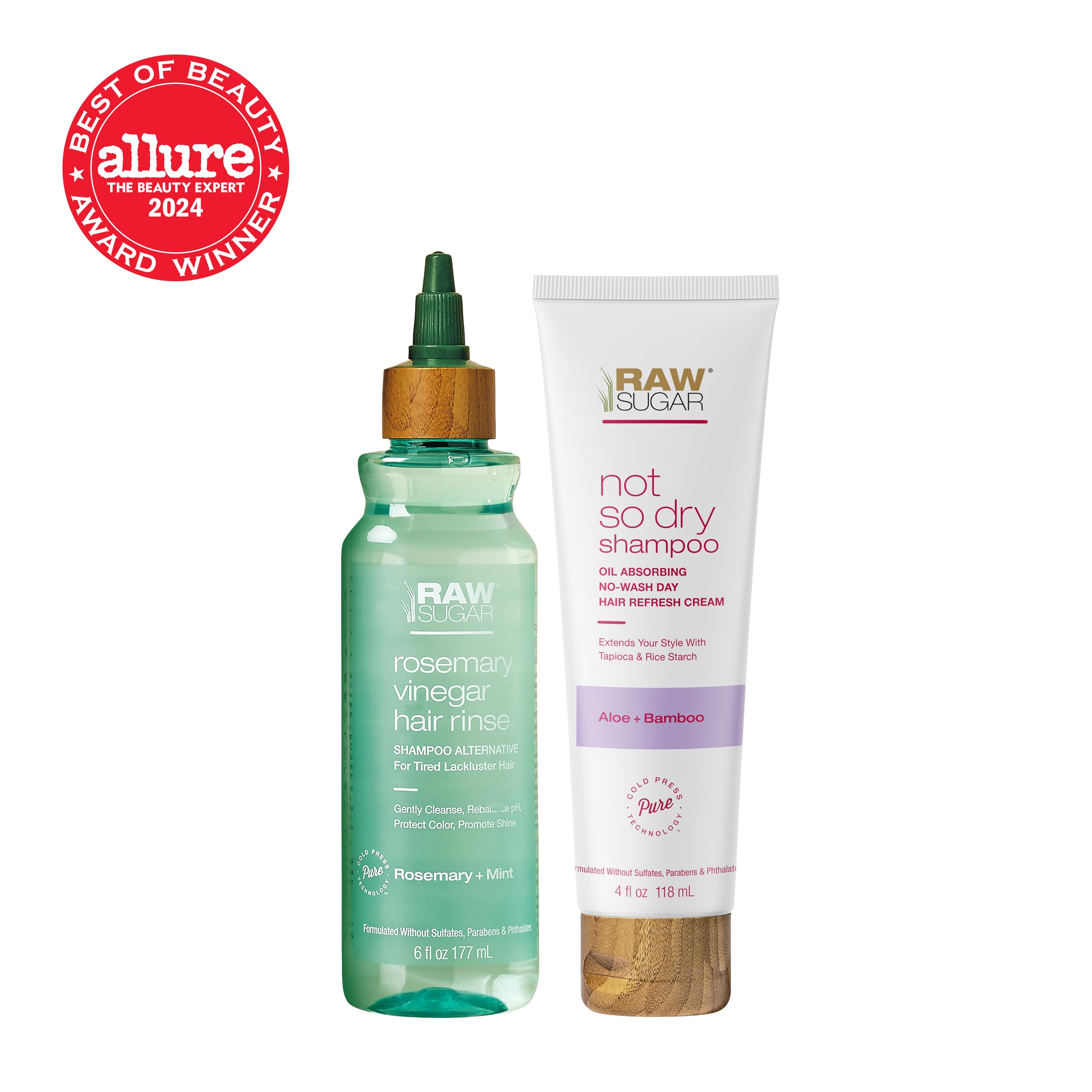 Raw Sugar Hair Care & Styling Kit - Rosemary + Apple Cider Vinegar Rinse & Not So Dry Shampoo, Formulated without Sulfates + Parabens, Cruelty Free & Vegan
