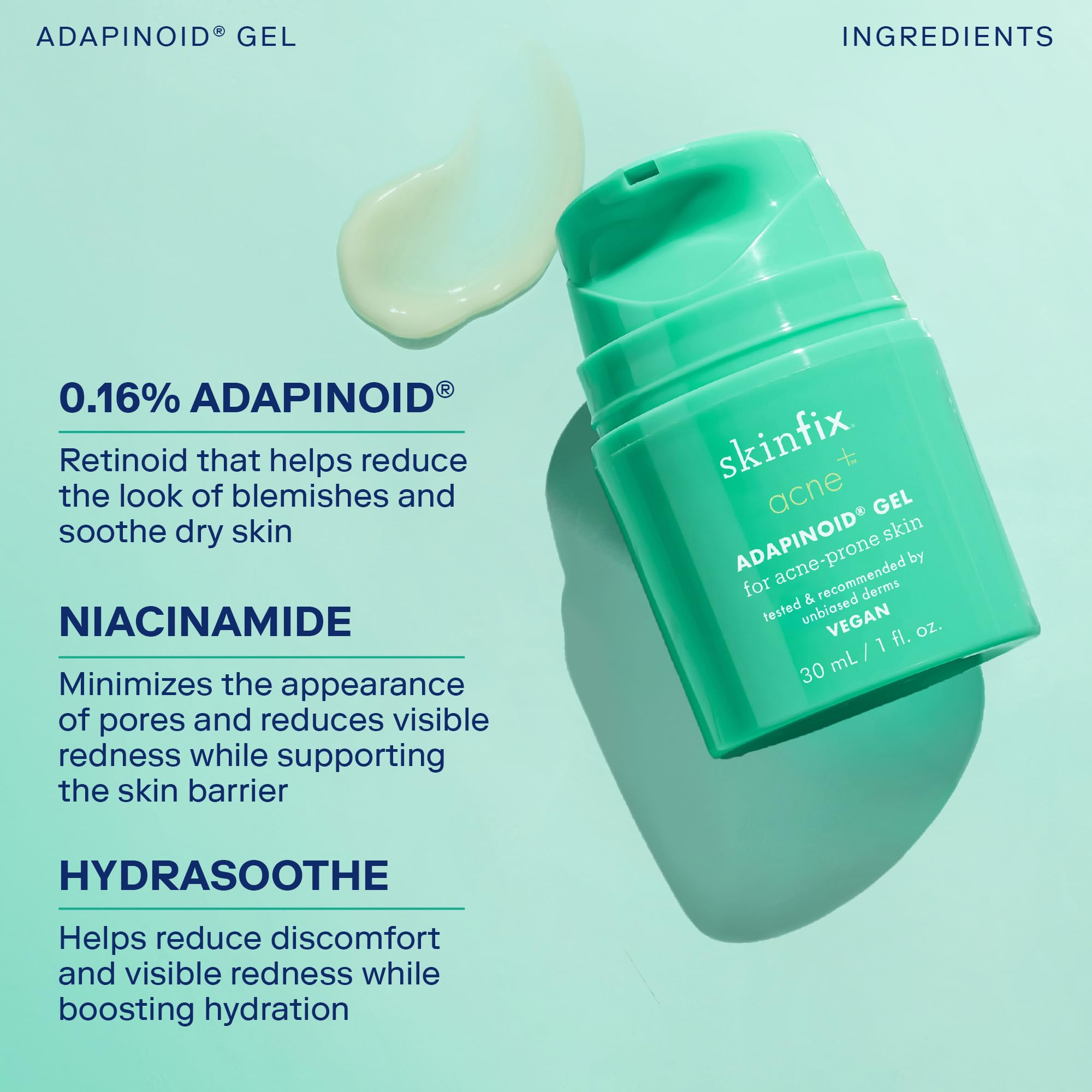 Skinfix Acne+ Adapinoid® Gel: Resurface + Clear Acne-Prone Skin Without Irritation, While Maintaining a Healthy-Looking Barrier, 1 Fl Oz