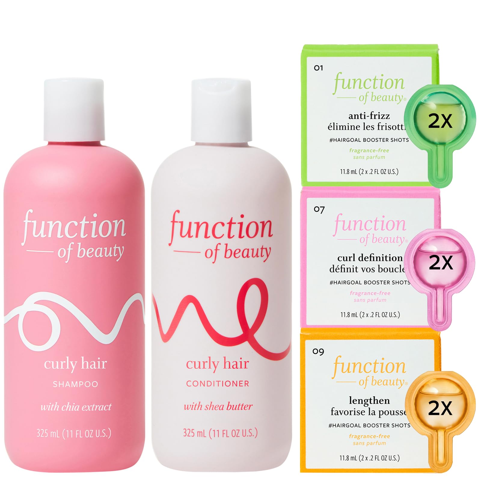 Function of Beauty Curly Hair Shampoo + Conditioner (11 oz Each) + Curl Definition, Anti-Frizz & Lengthen #HairGoal Boosters Set - Sulfate-Free - Define, Shape and Moisturize Natural Curls