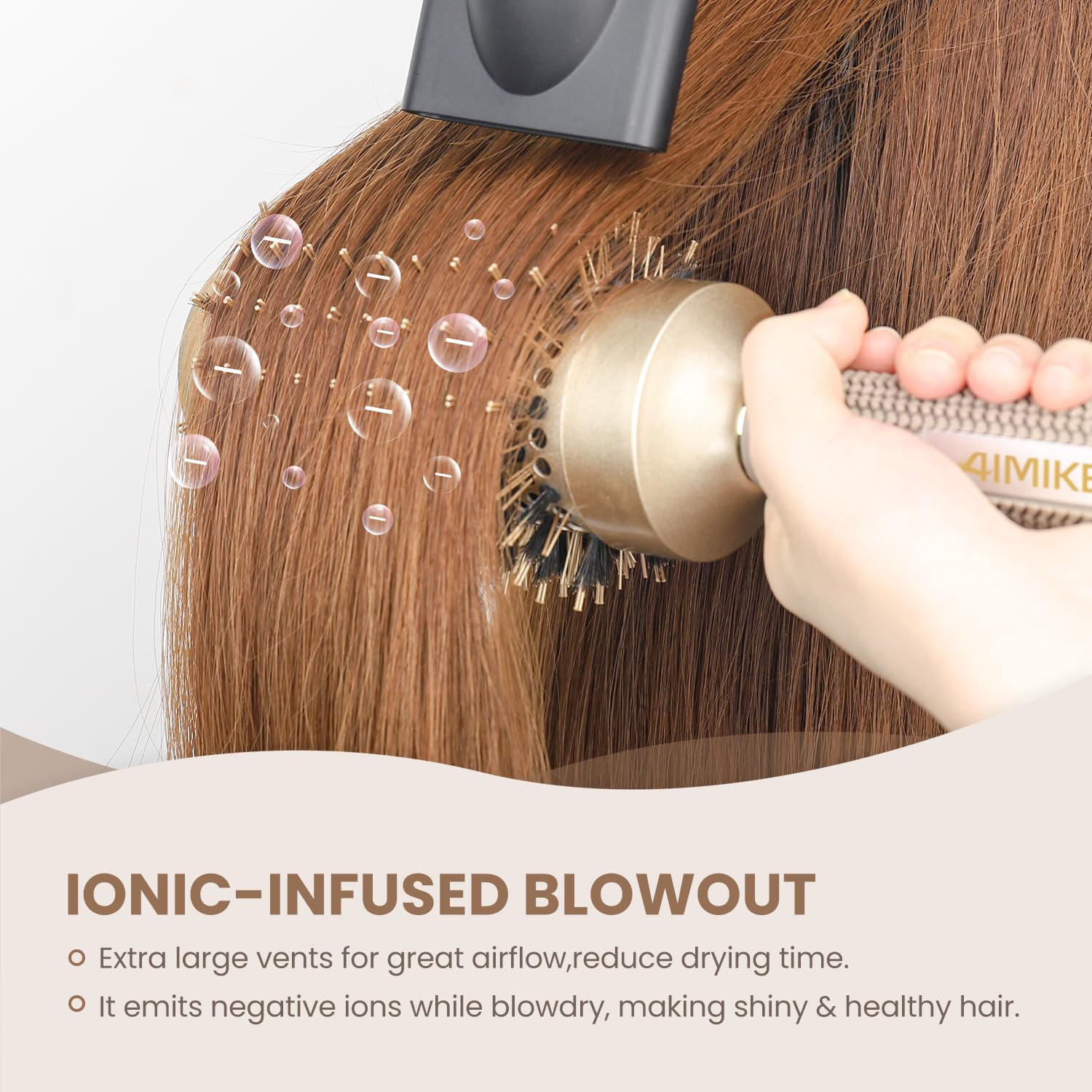 Round Brush, Nano Thermal Ceramic & Ionic Tech Hair Brush, Round Barrel Brush with Boar Bristles, Enhance Texture for Hair Drying, Styling, Curling and Shine (2.1 inch) + 4 Free Clips by Aimike