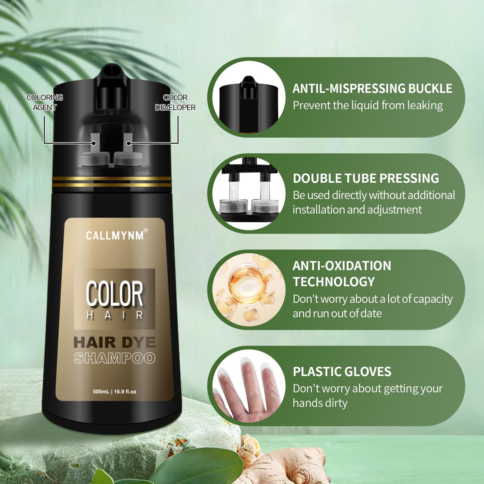 Hair Dye Shampoo for Gray Hair, 3 In 1 Natural & Long-Lasting Hair Color Shampoo, Instant Magic Hair Dye, champu para canas Herbal Treated for Men Women,16.9 fl.oz (Black)