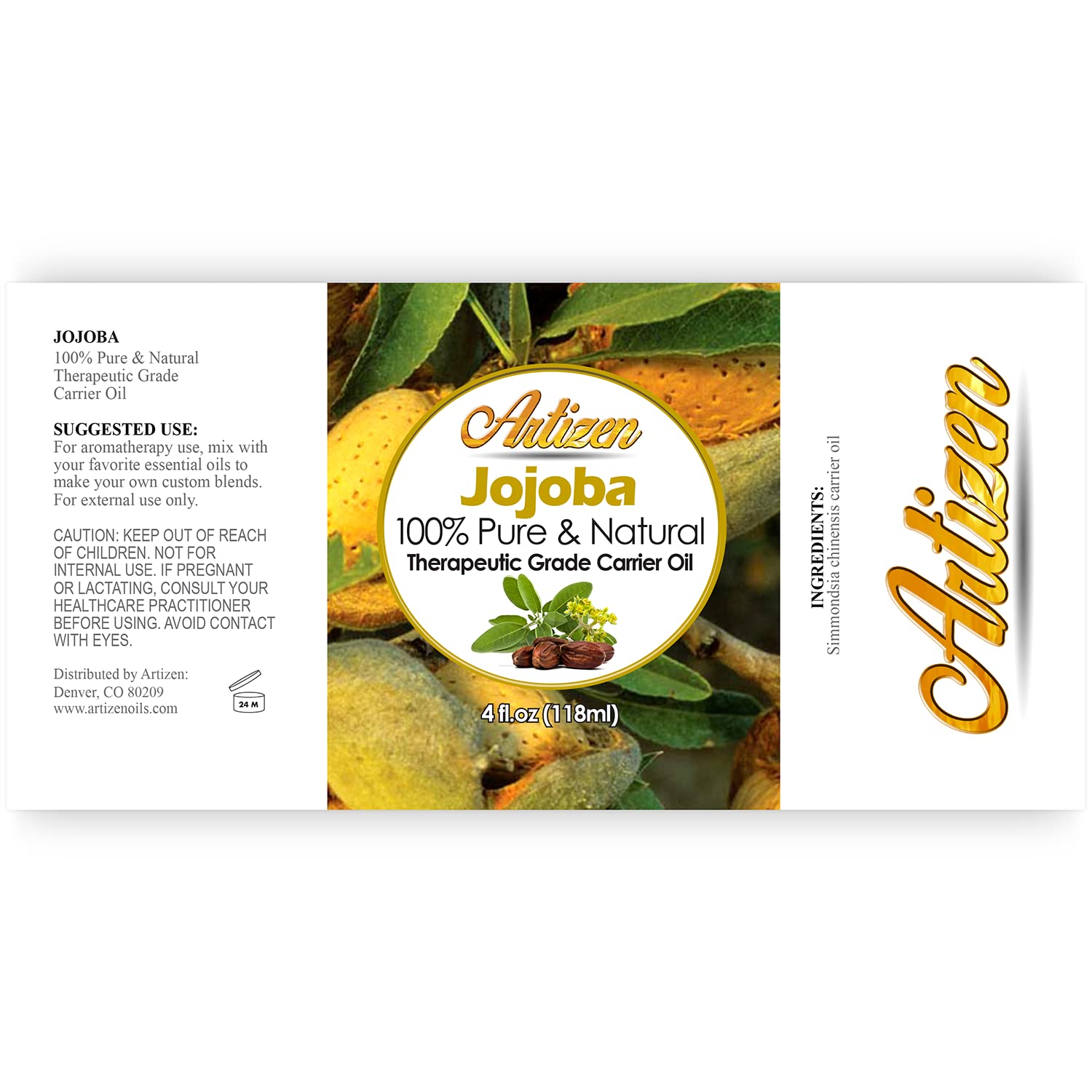 Artizen 100% Pure Jojoba Oil (Huge 4Oz Bottle) All-Natural Jojoba Oil ââ‚¬â€œ Cold Pressed - Perfect Moisturizer For Hair, Skin, Face, And Hair