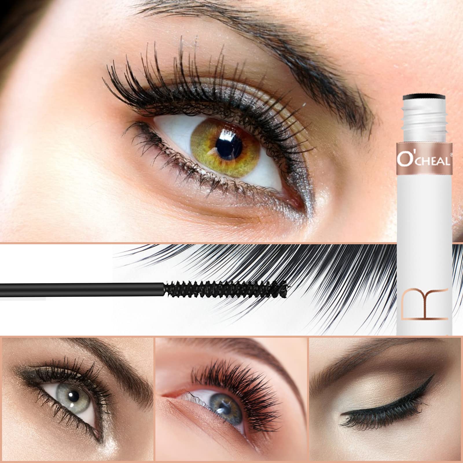O'CHEAL Lash Lengthening Mascara, Voluminous Soft Lashes Makeup, Flake Free Formula, Hypoallergenic, Clump Free, Waterproof Long Lasting Natural for All Day - Intense Black (Pack of 2)