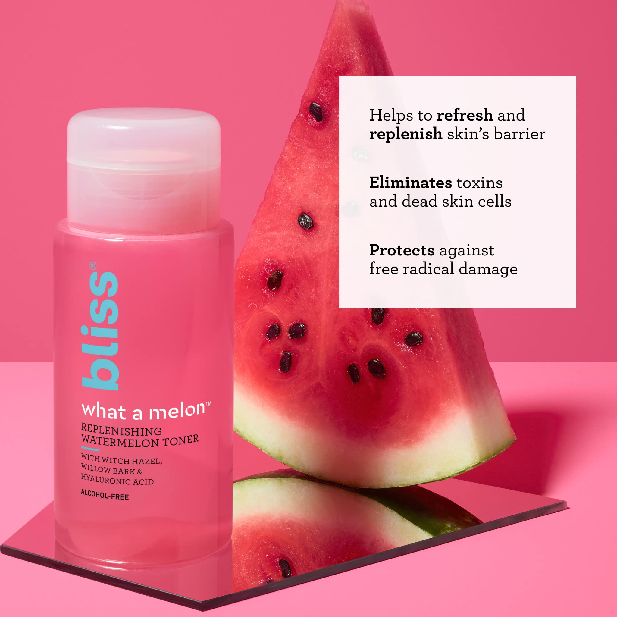 Bliss What a Melon Replenishing Watermelon Hyaluronic Acid Toner - 7 Fl Oz - Witch Hazel & Willow Bark - Hydrates, Refreshes and Energizes Tired Skin - Clean - Vegan & Cruelty-Free