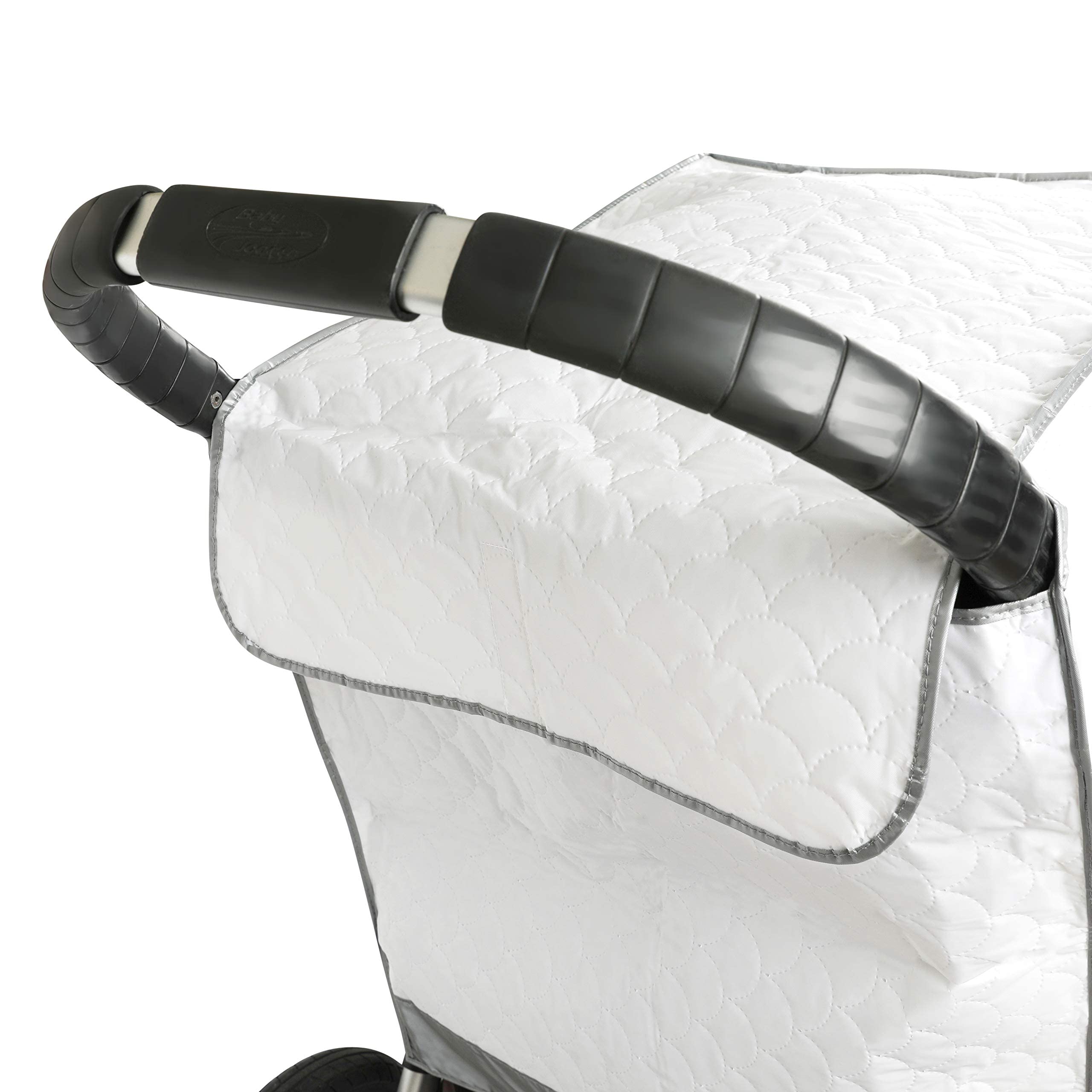 Masirs Baby Stroller Rain Cover - Universal Size, Provides Extra Warmth & Shields Child from Wind & Rain. Mesh Material for Ventilation & Reflective Trimming for Night Visibility. (White, Quilted)